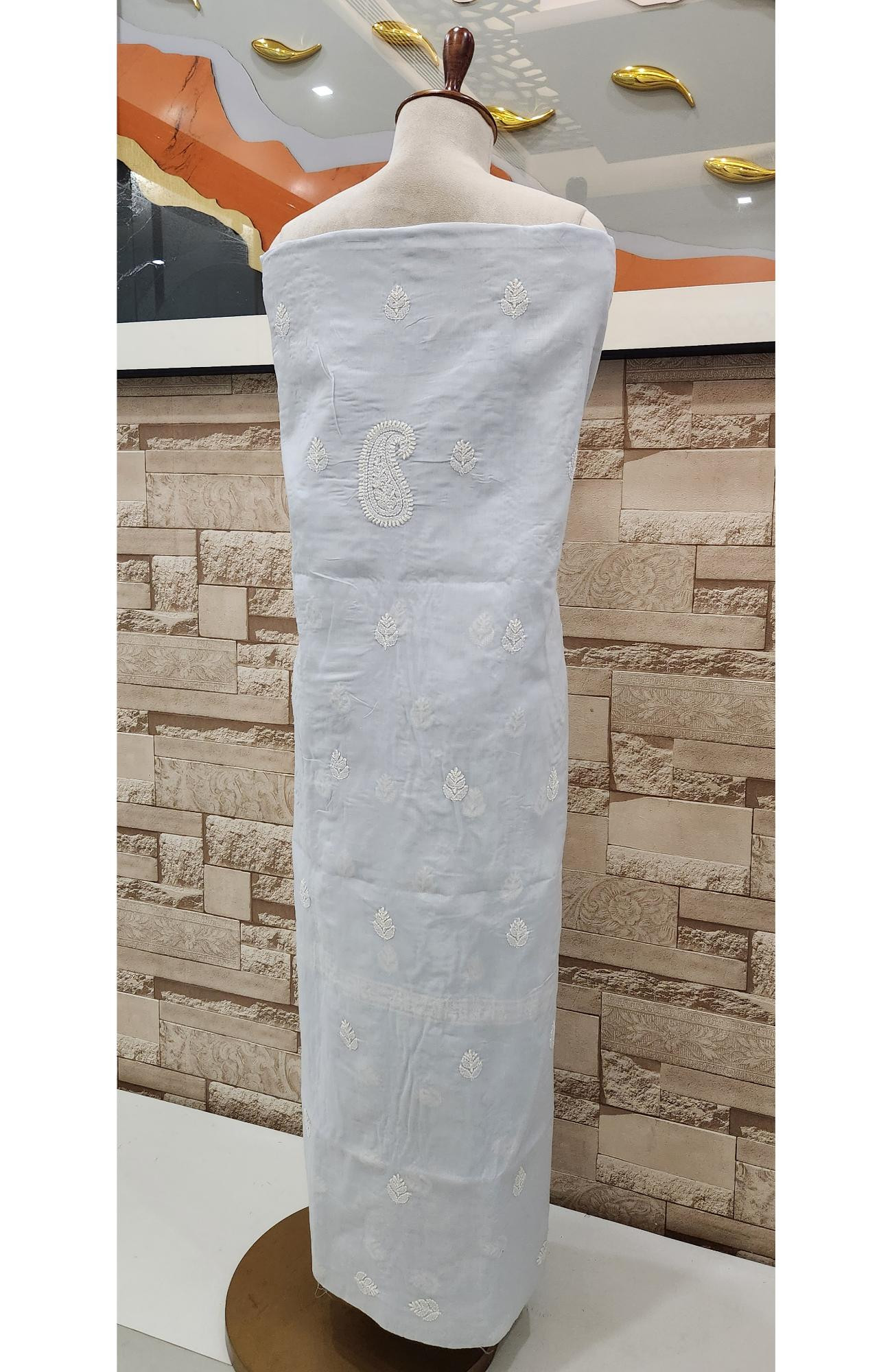 Blue Cotton Chikankari Suit Length