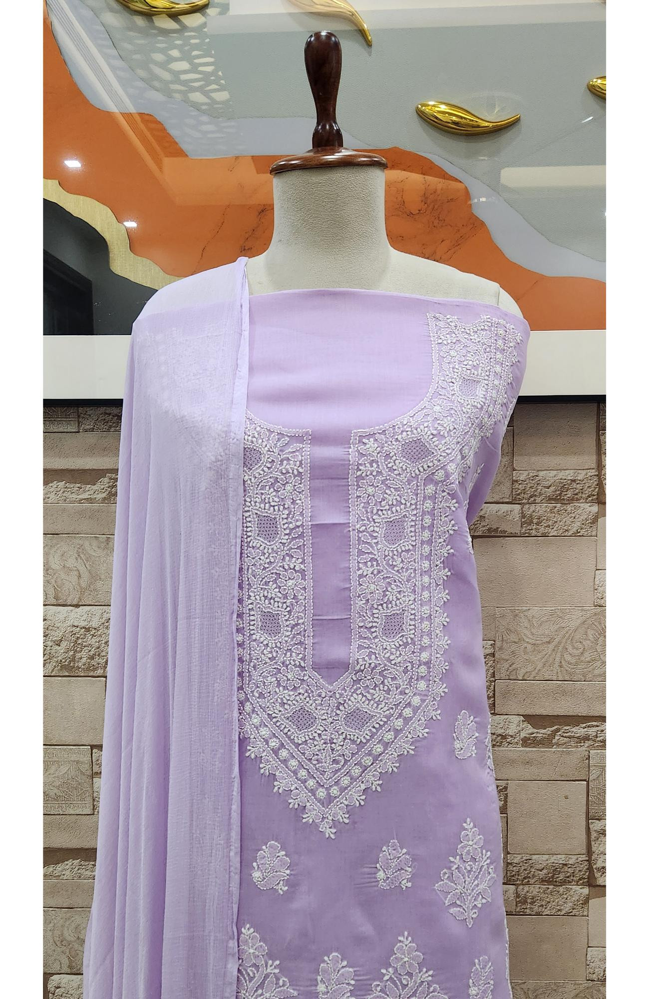 Purple  Cotton Chikankari Suit Length