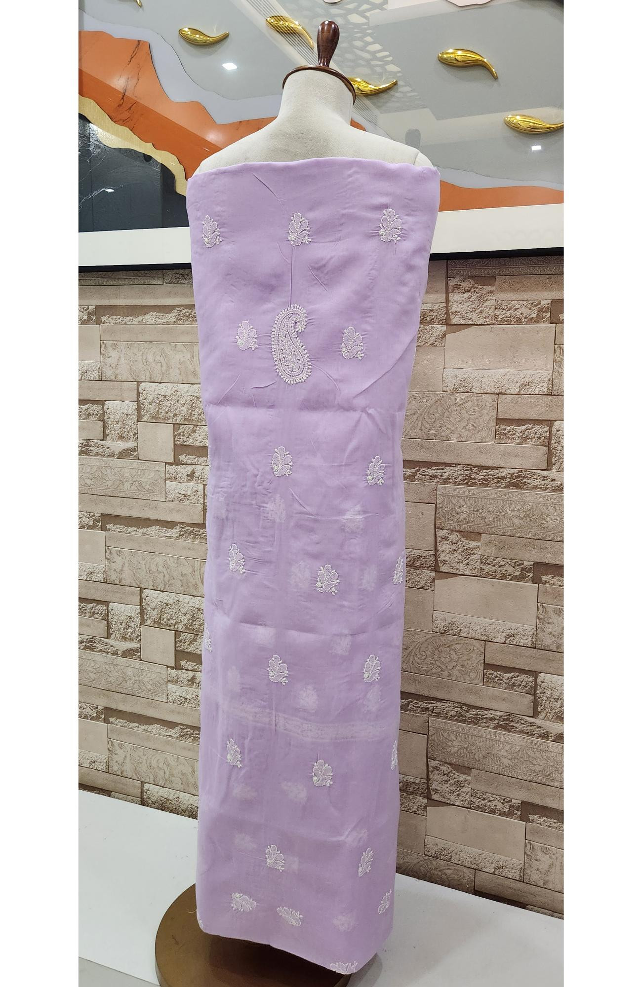 Purple  Cotton Chikankari Suit Length