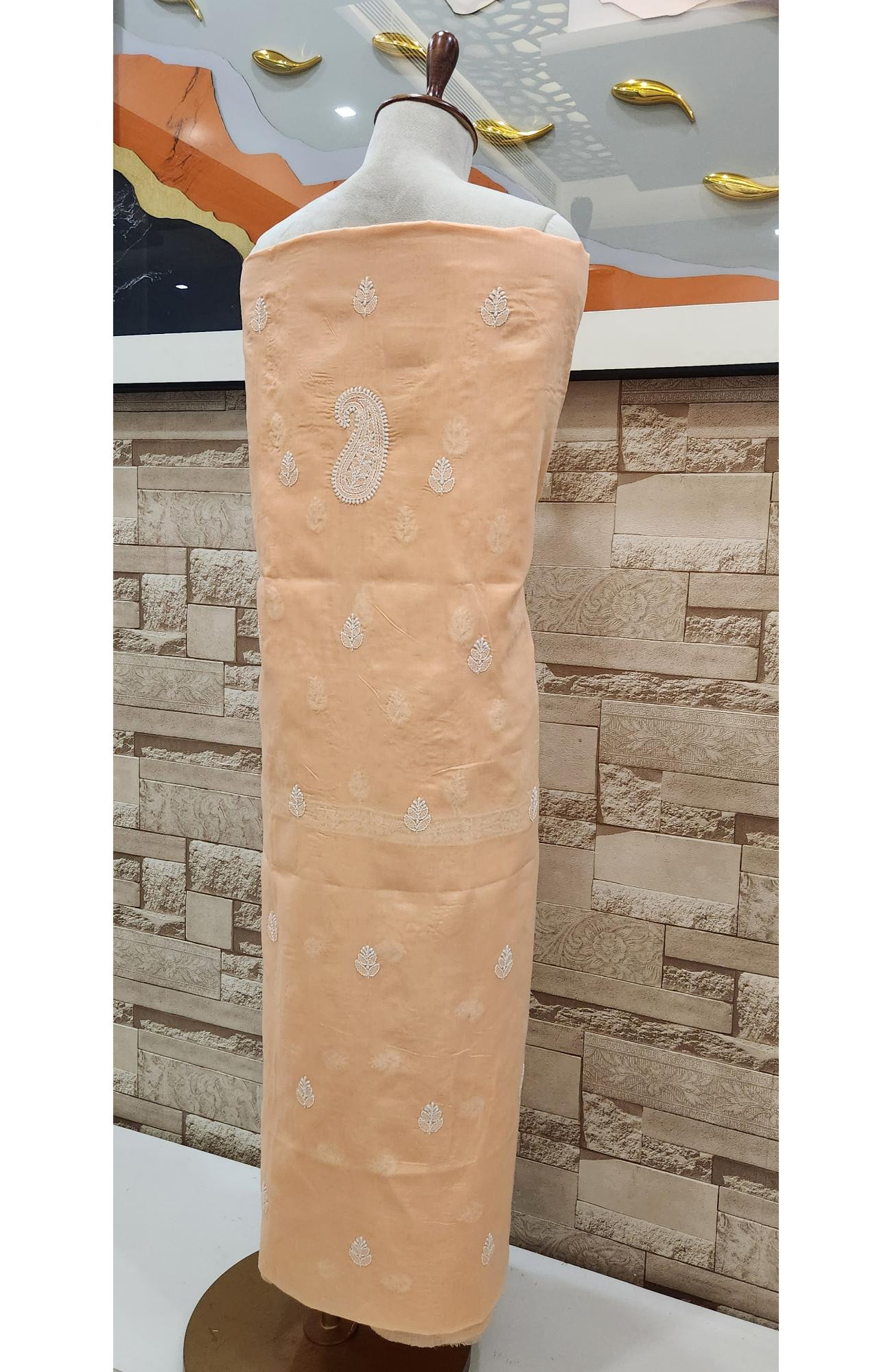 Peach Cotton Chikankari Suit Length