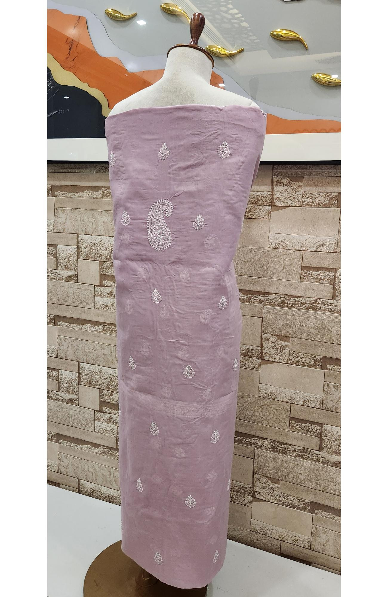 Onion  Cotton Chikankari Suit Length