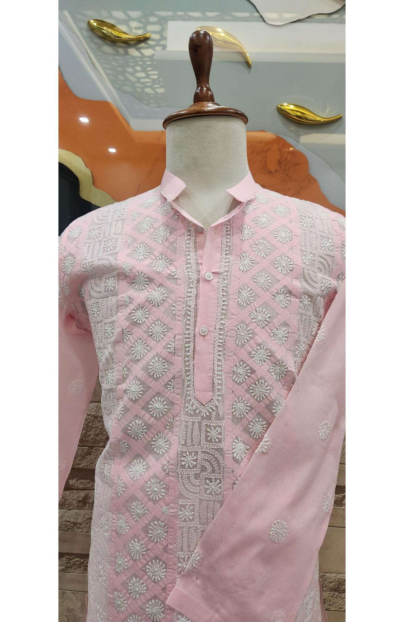 Pink  Cotton Chikankari Kurta