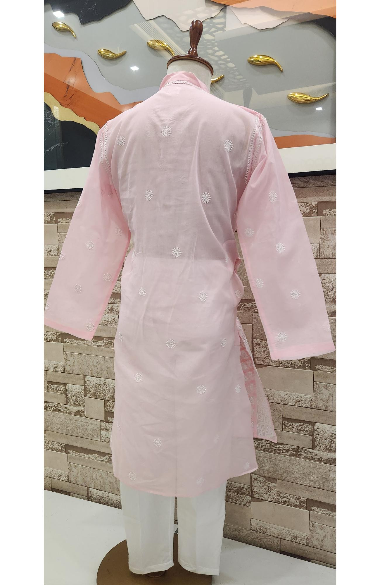 Pink  Cotton Chikankari Kurta