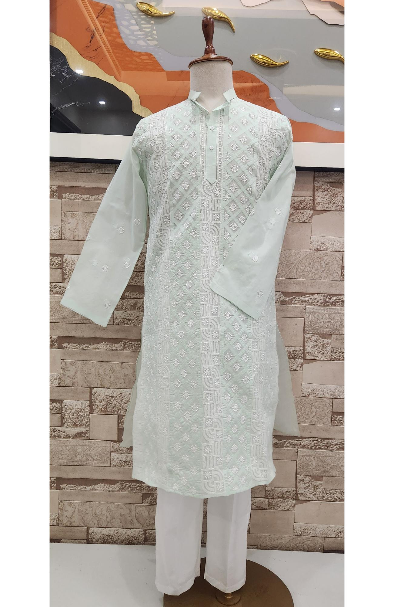 Pista Green Cotton Chikankari Kurta