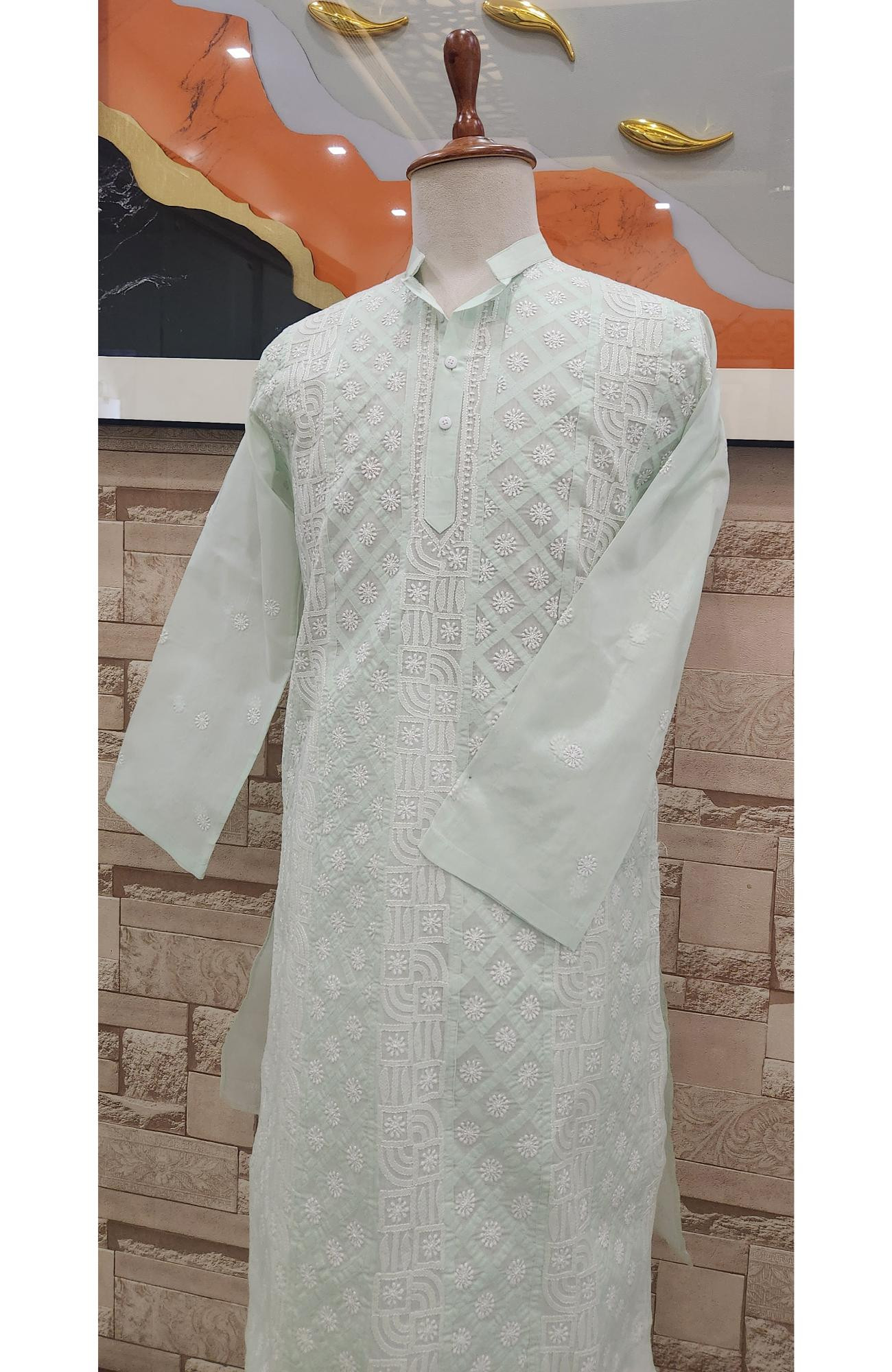 Pista Green Cotton Chikankari Kurta
