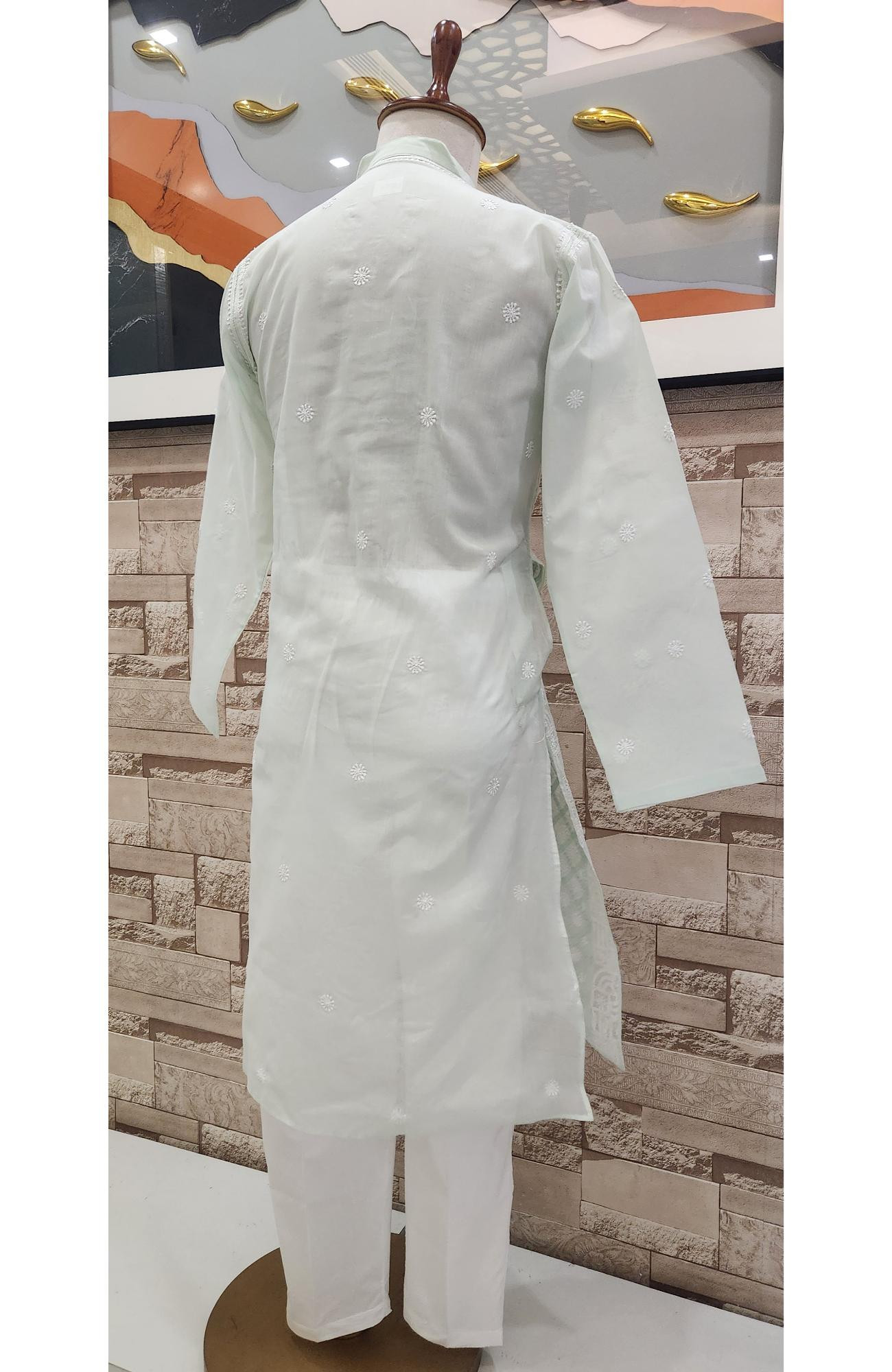 Pista Green Cotton Chikankari Kurta