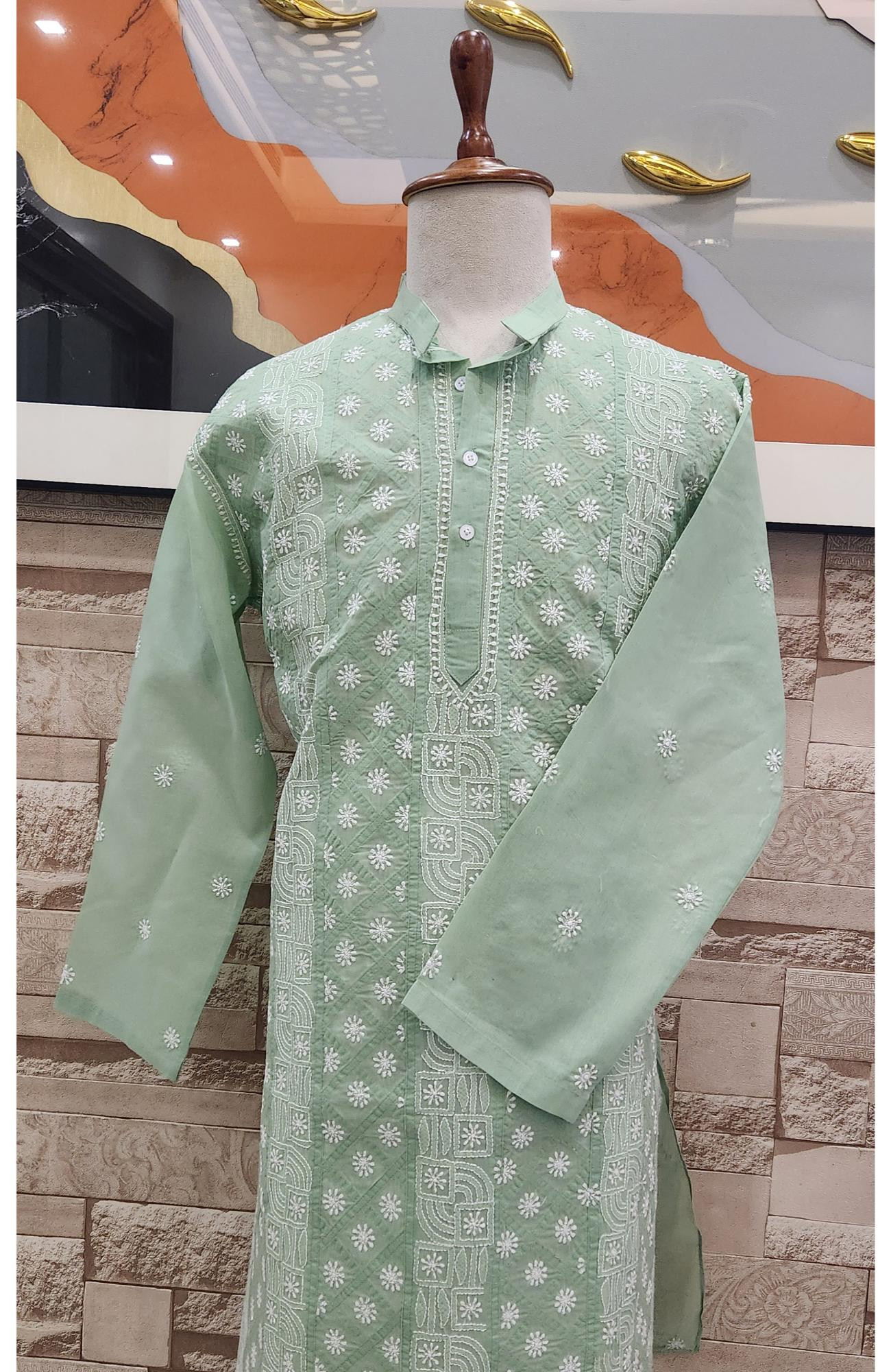 Light Green  Cotton Chikankari Kurta
