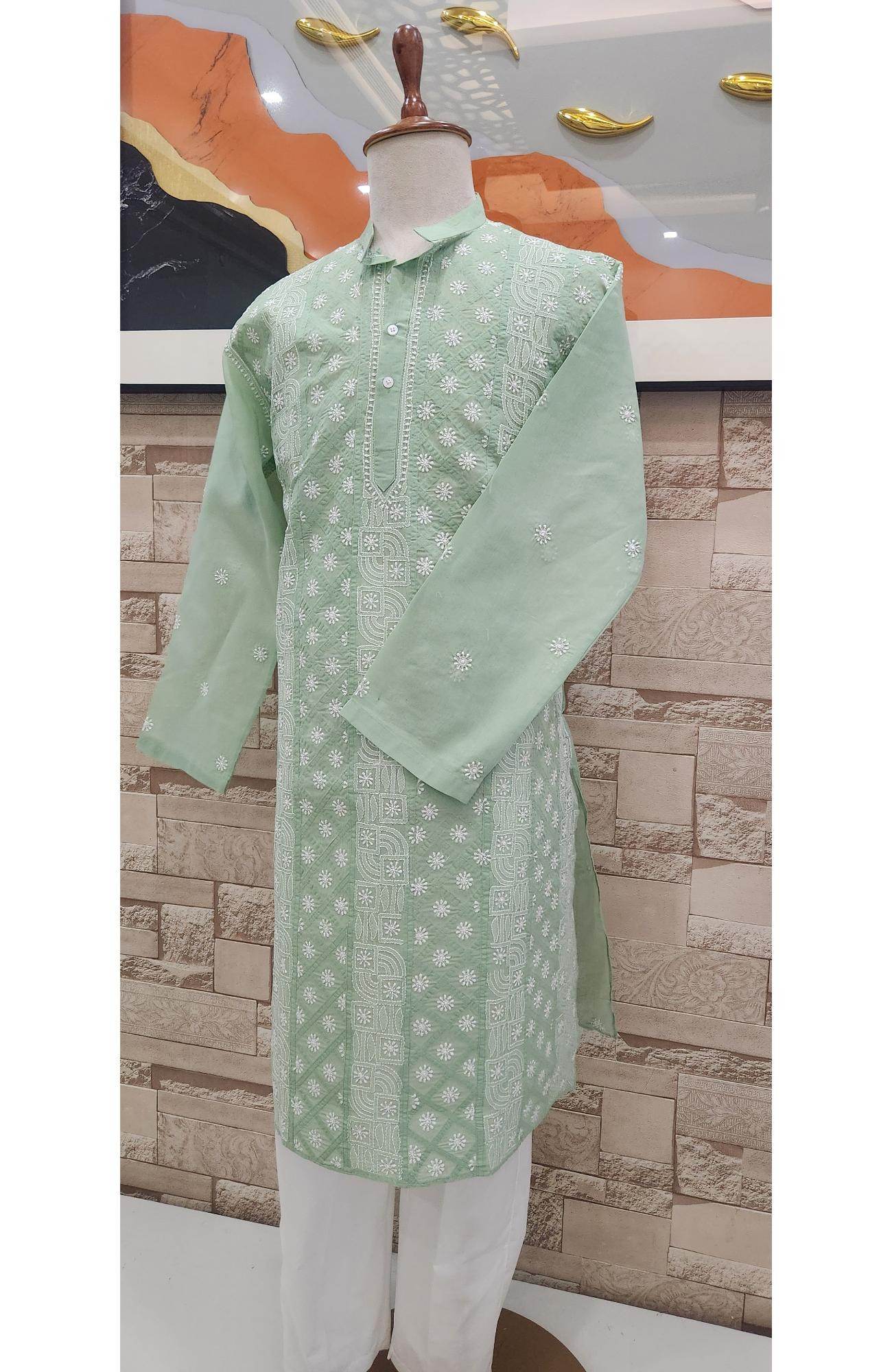 Light Green  Cotton Chikankari Kurta
