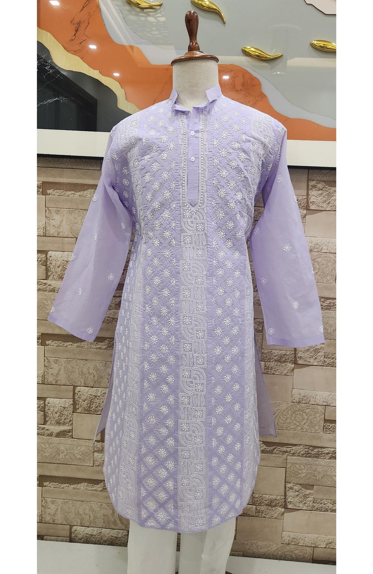 Blue Cotton Chikankari Kurta