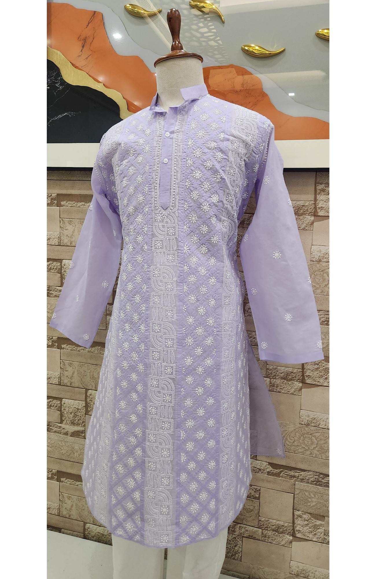Blue Cotton Chikankari Kurta