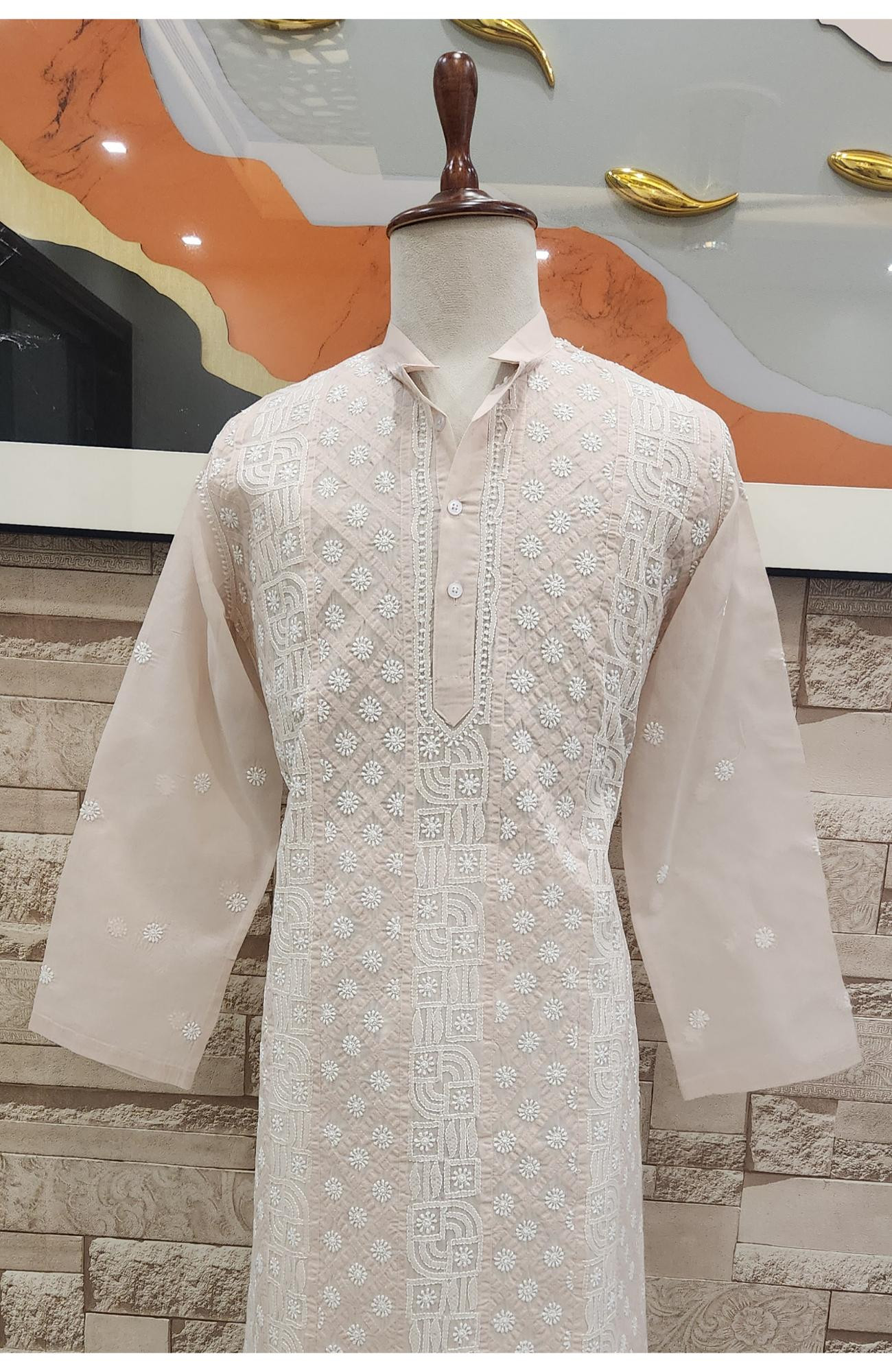 Peach Pink  Cotton Chikankari Kurta I Rohia By Chhangamal