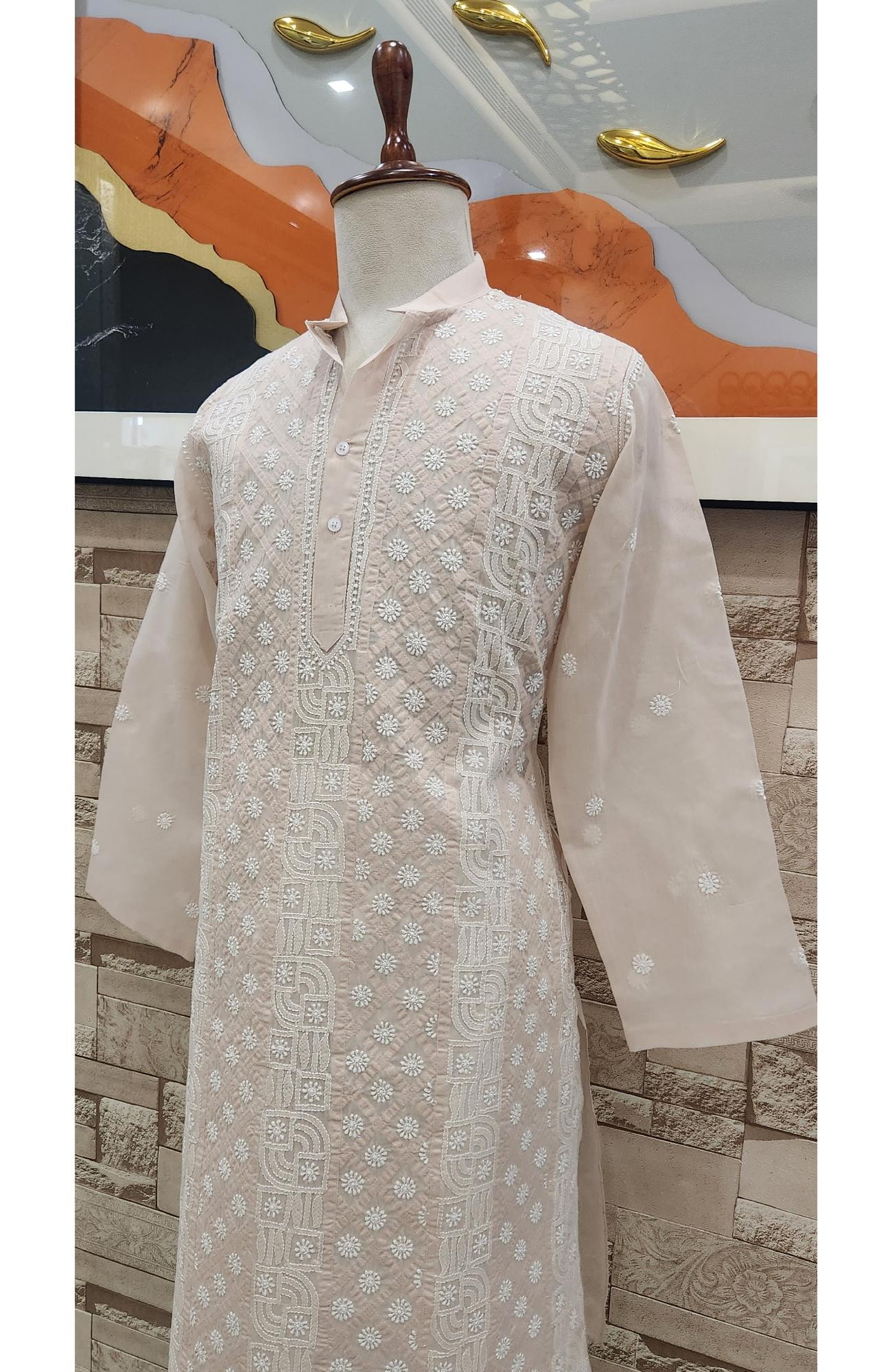 Peach Pink  Cotton Chikankari Kurta I Rohia By Chhangamal