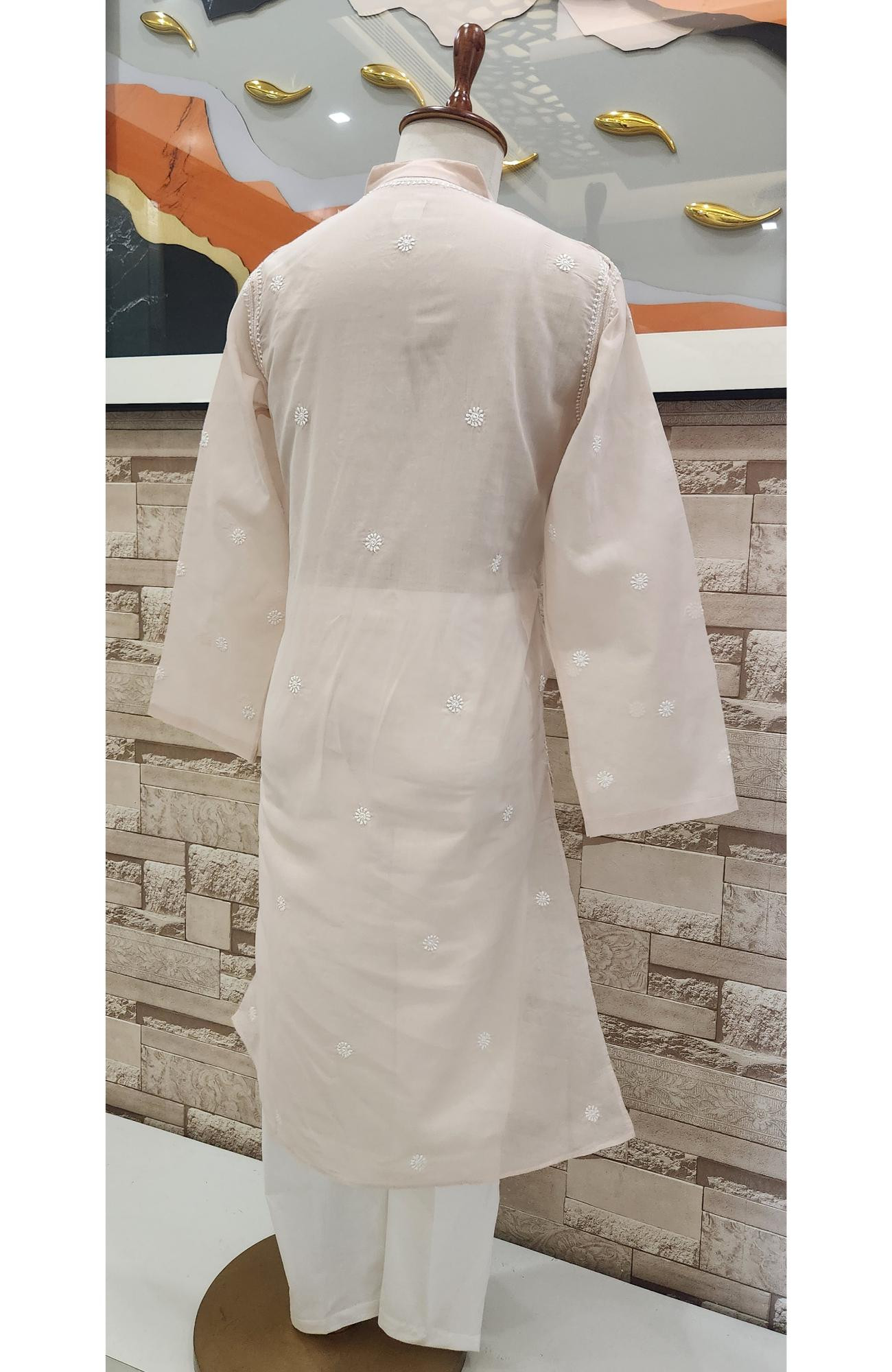 Peach Pink  Cotton Chikankari Kurta I Rohia By Chhangamal
