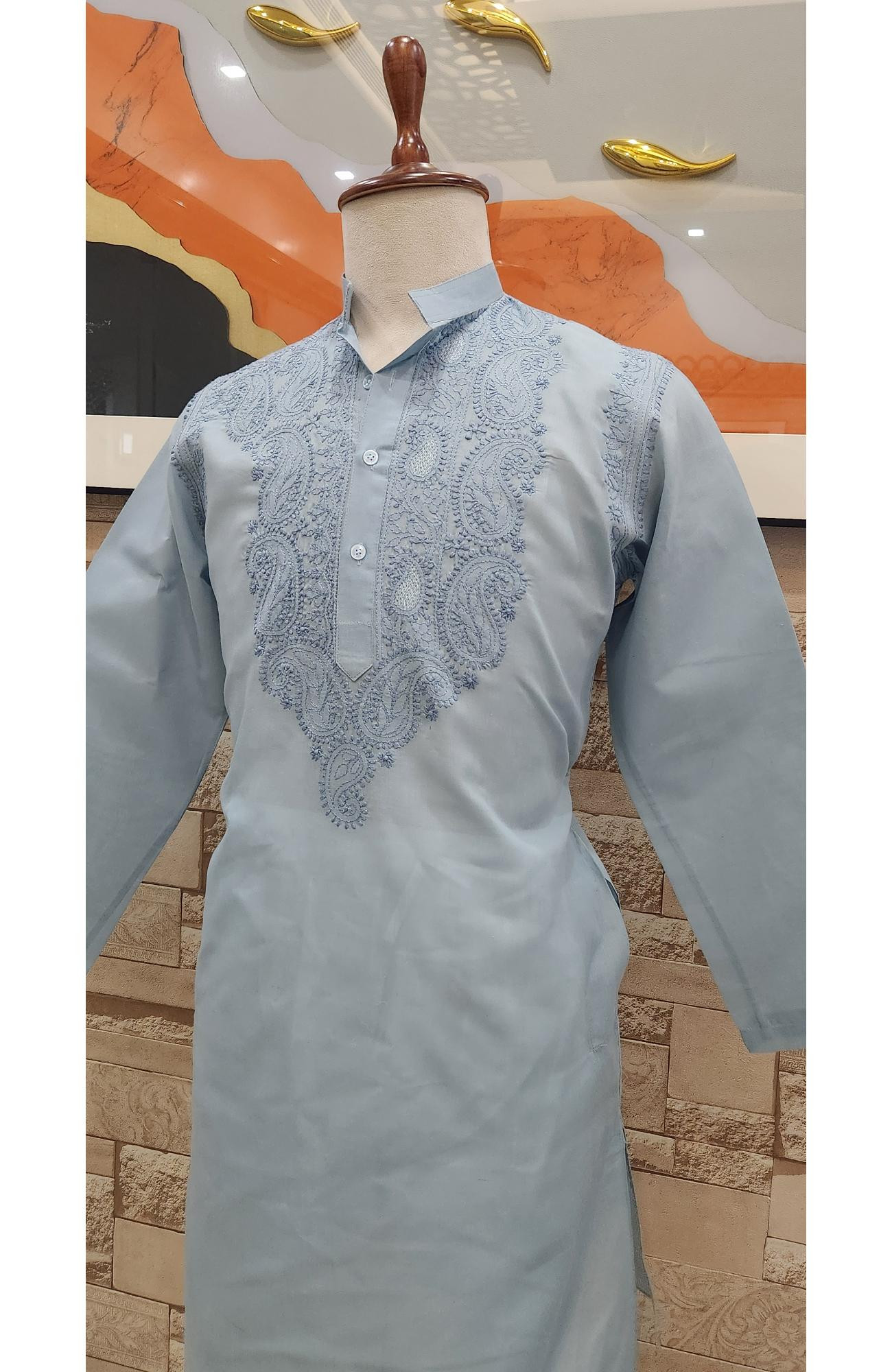 Blue Cotton Chikankari Kurta