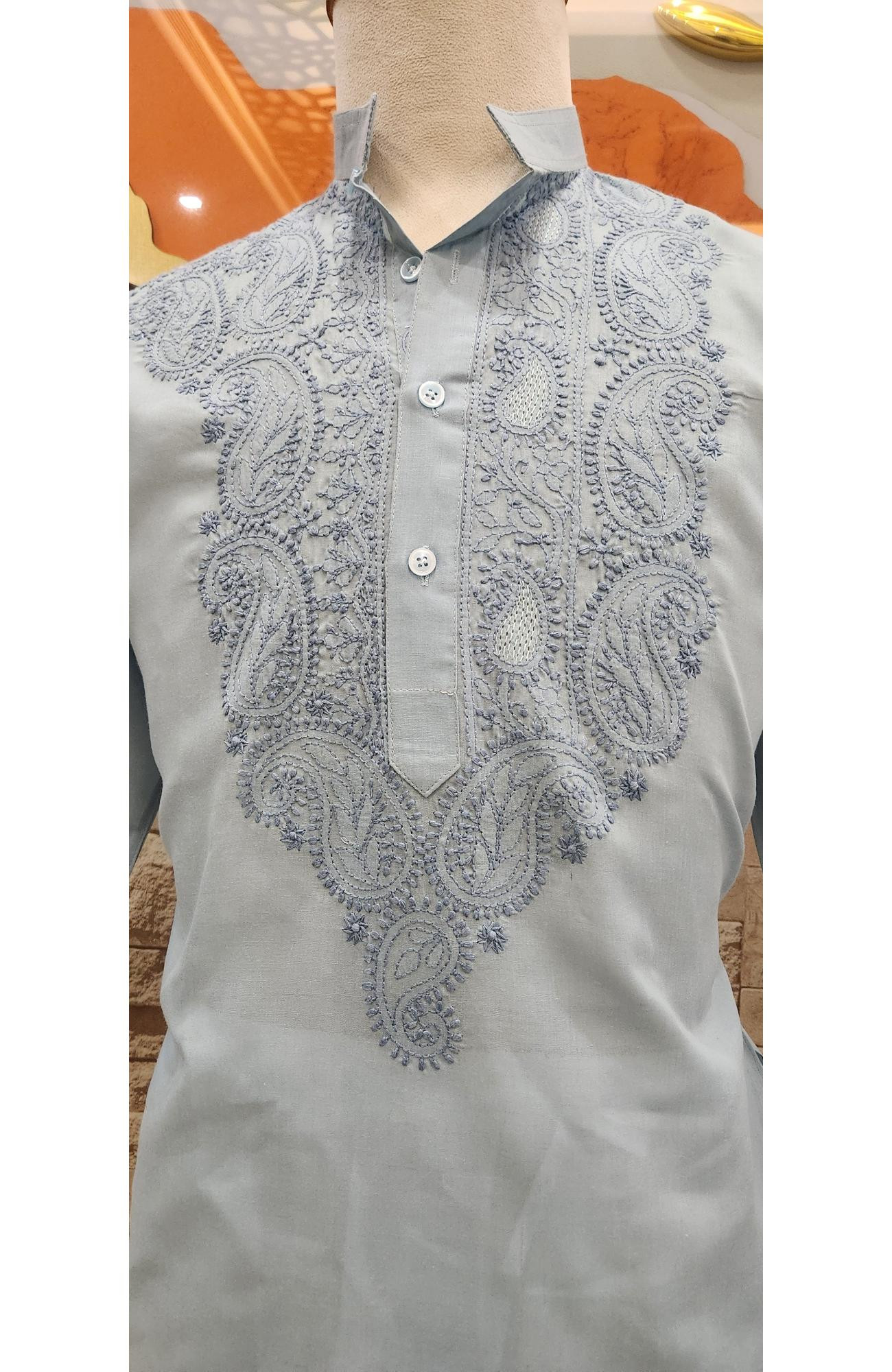 Blue Cotton Chikankari Kurta