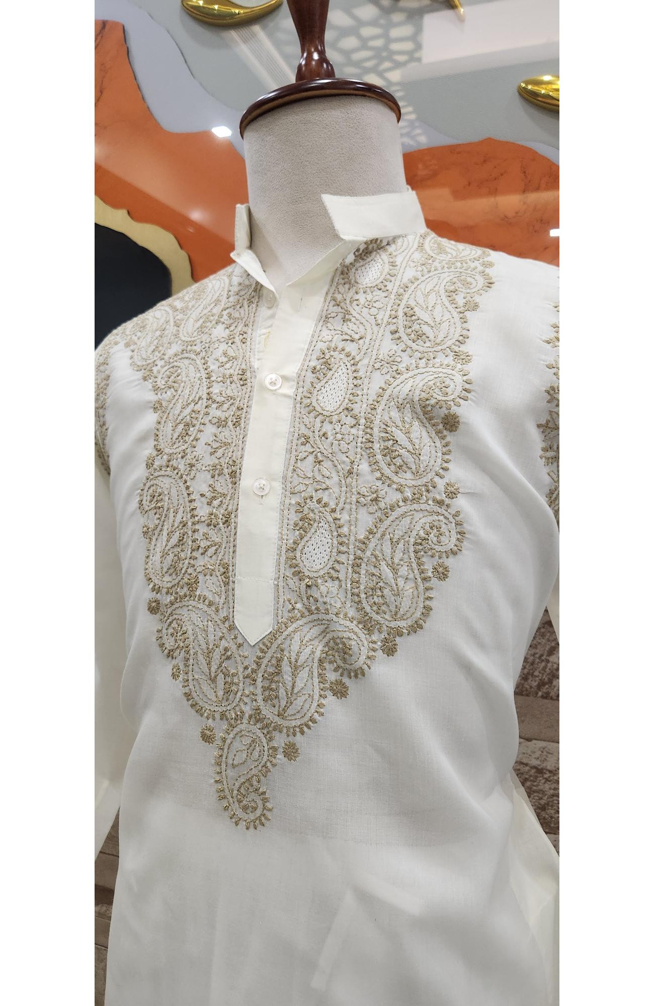 Beige Cotton Chikankari Kurta