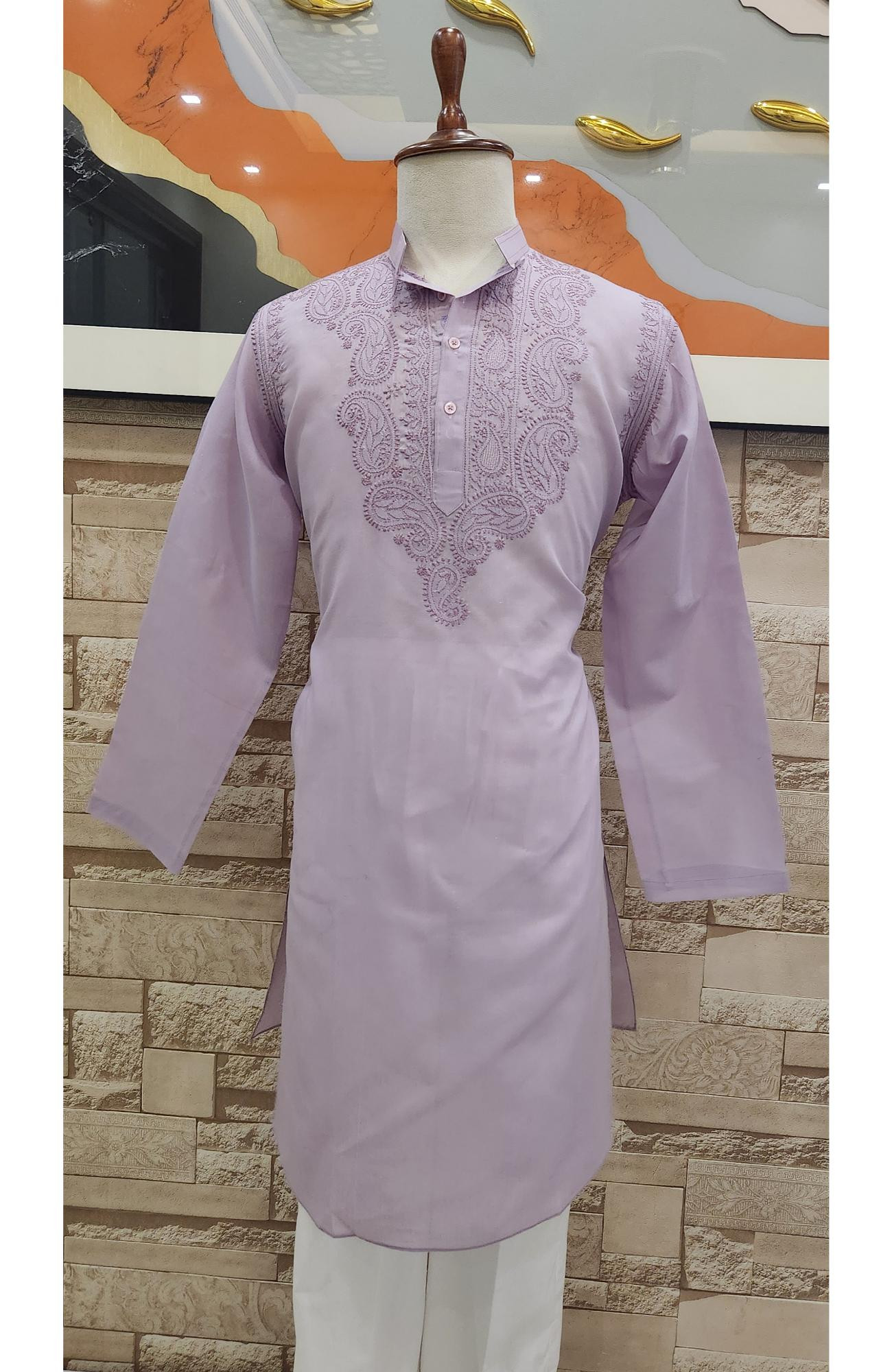 Purple Cotton Chikankari Suit Length