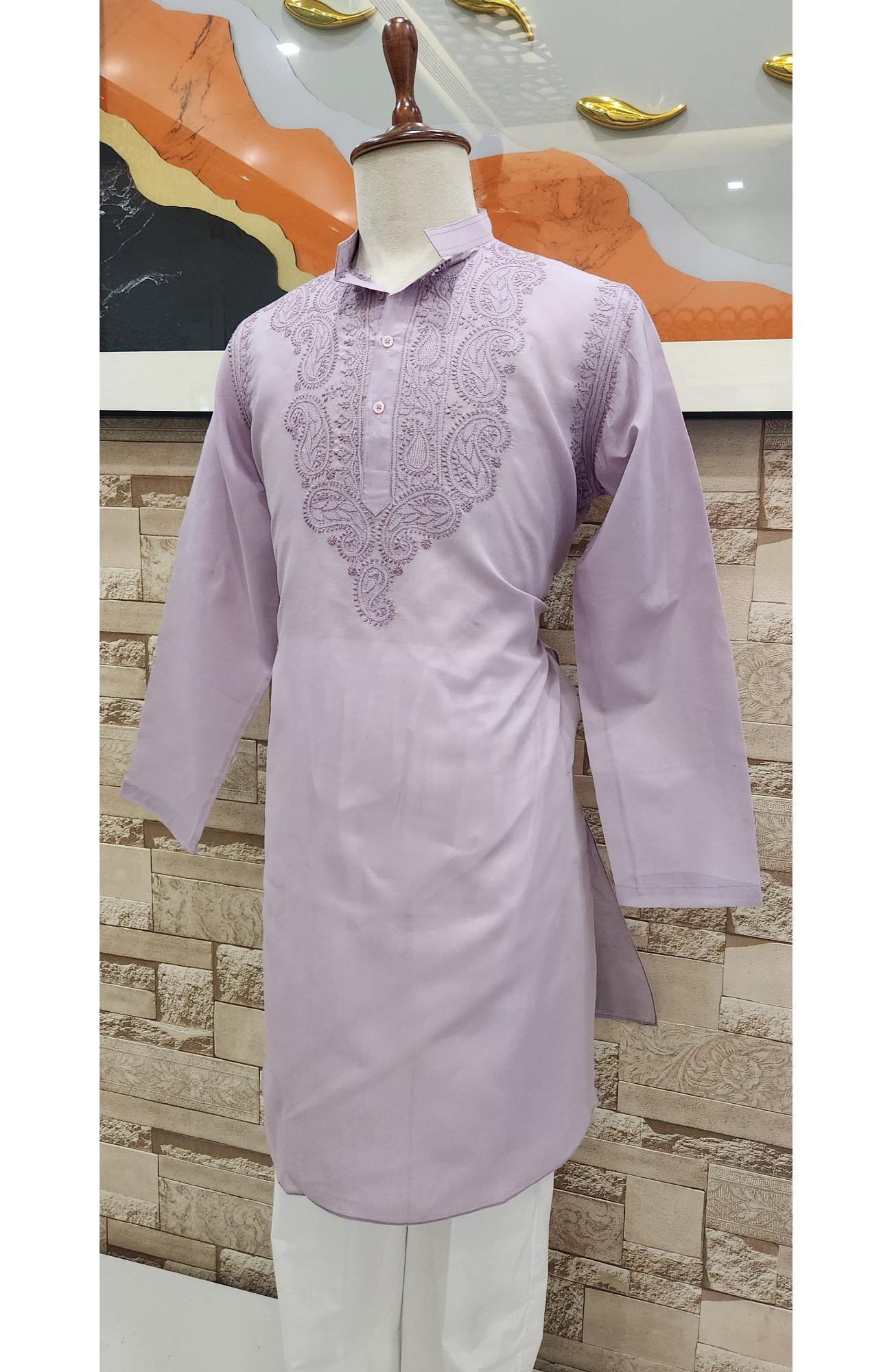 Purple Cotton Chikankari Suit Length