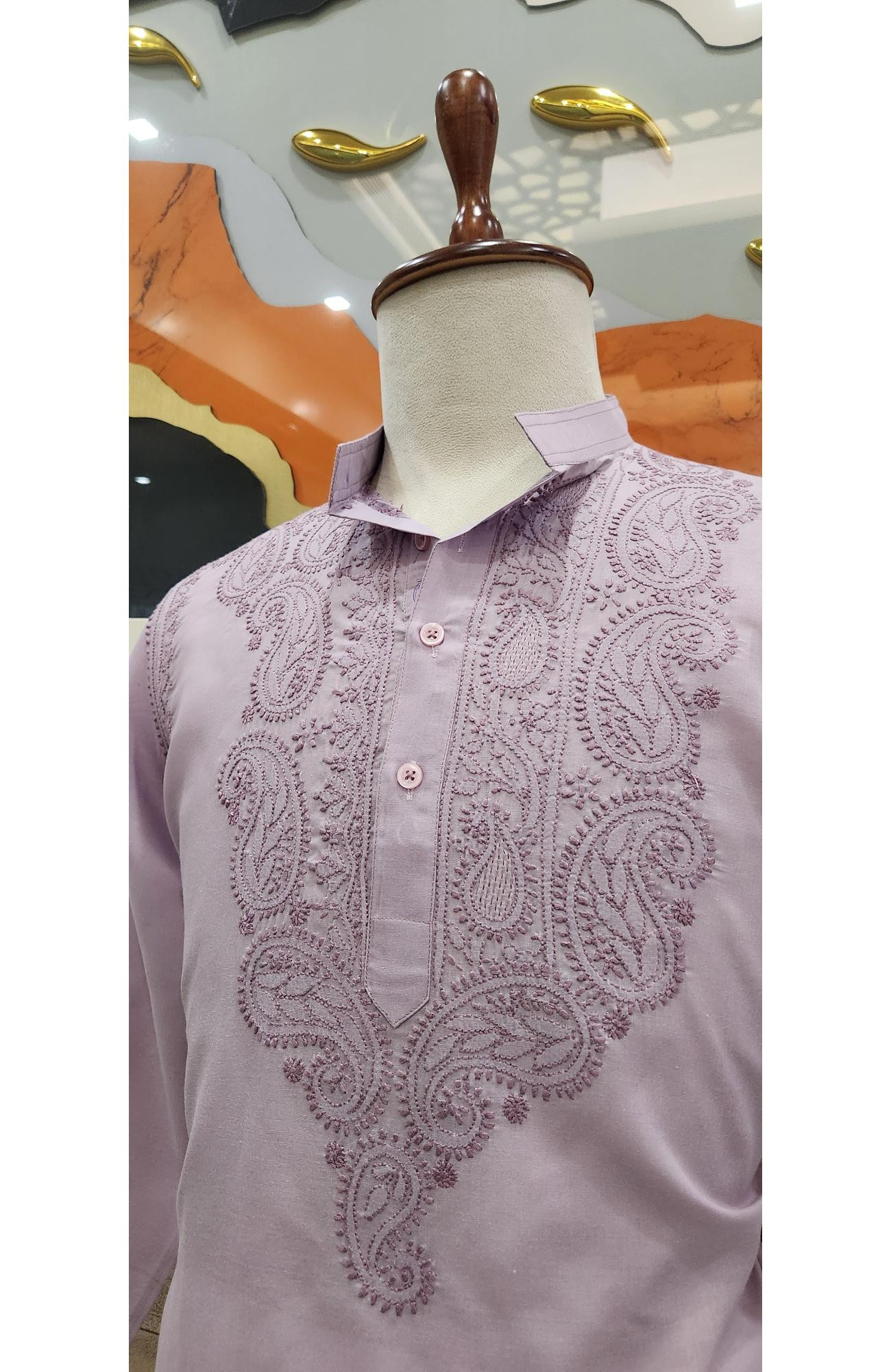 Purple Cotton Chikankari Suit Length