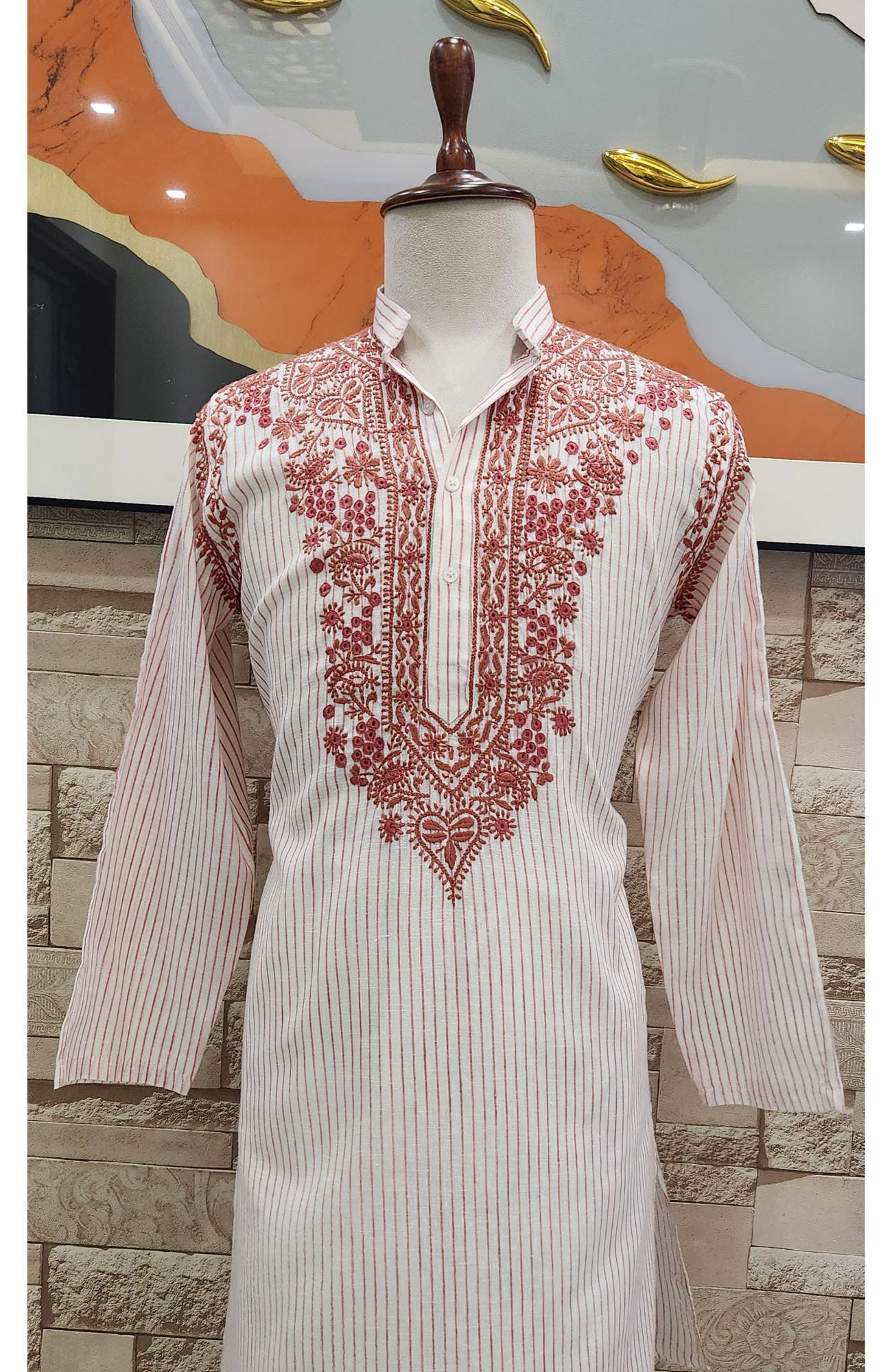 Light Carrot Lining Cotton Chikankari Kurta