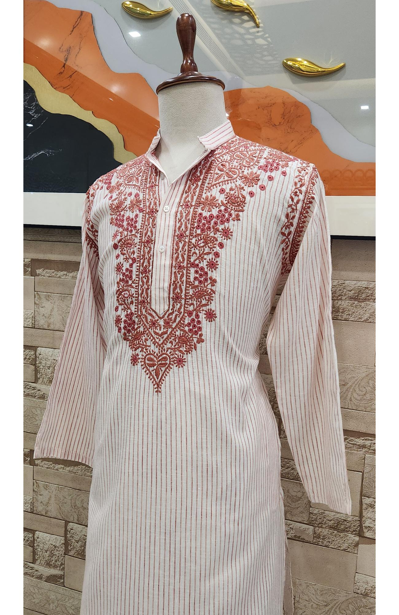 Light Carrot Lining Cotton Chikankari Kurta