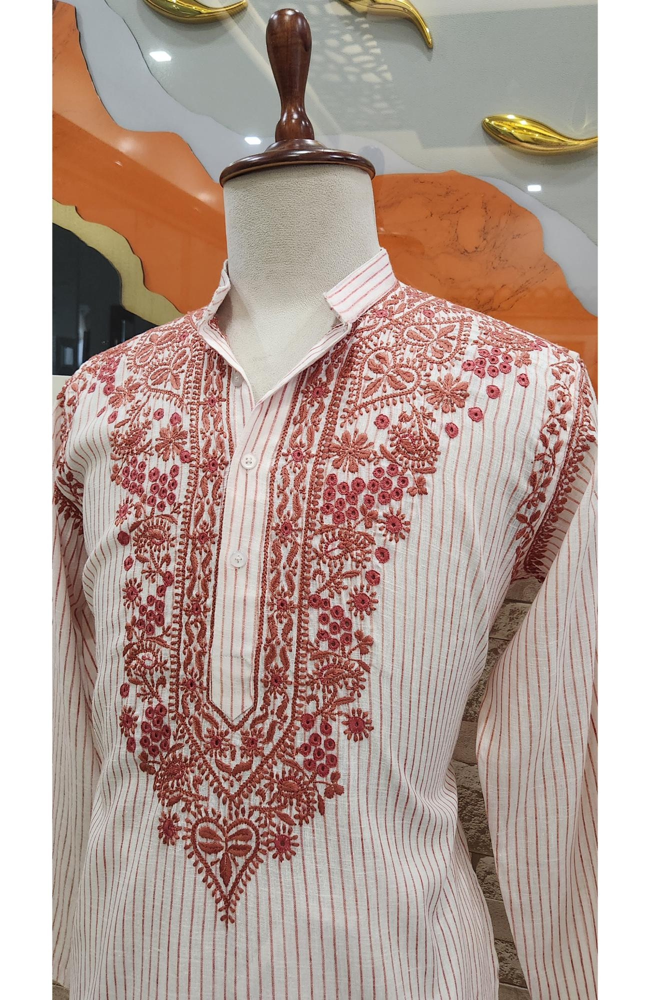 Light Carrot Lining Cotton Chikankari Kurta