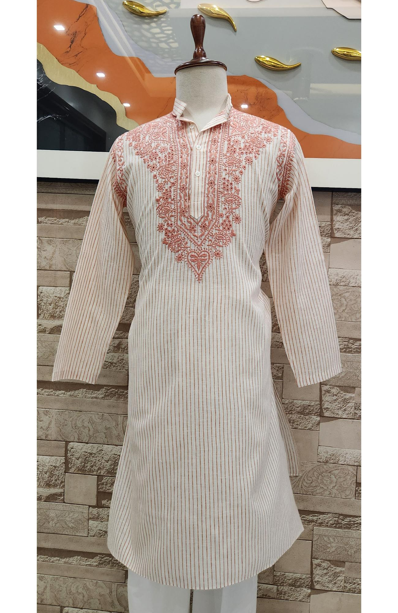 Peach Lining Cotton Chikankari Kurta