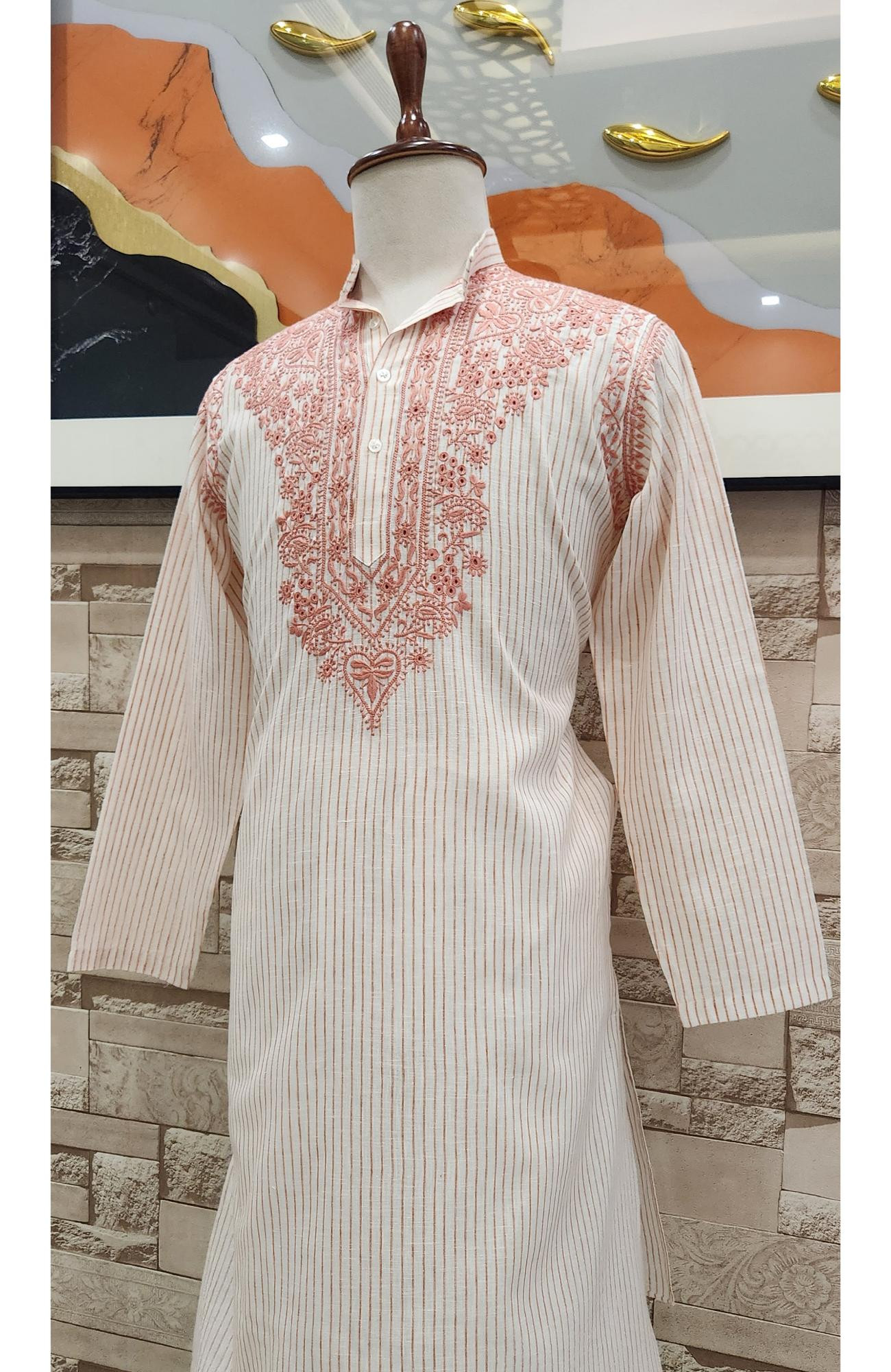 Peach Lining Cotton Chikankari Kurta