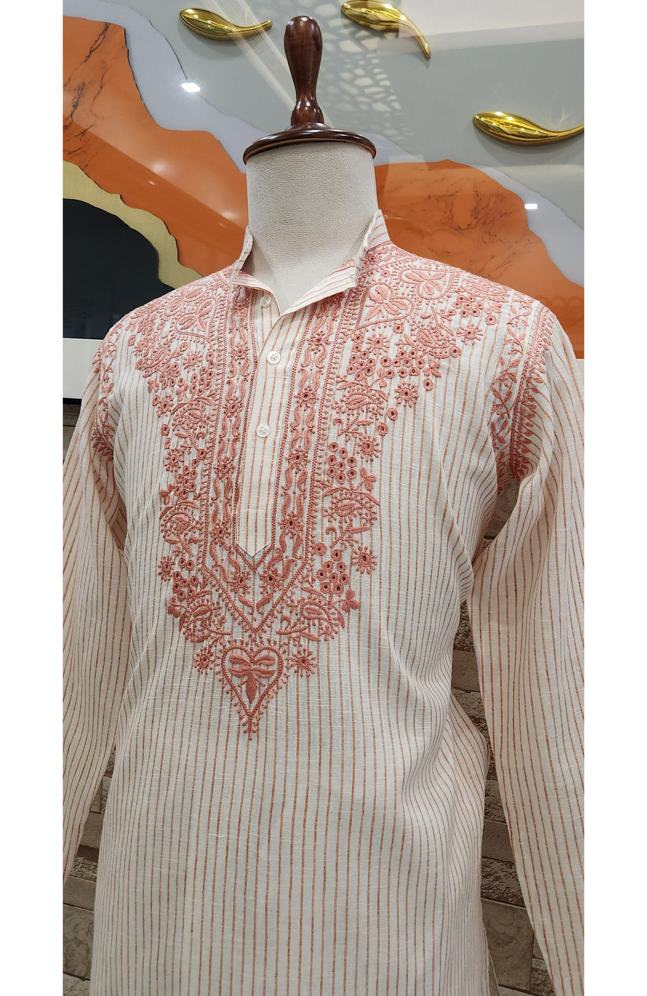 Peach Lining Cotton Chikankari Kurta