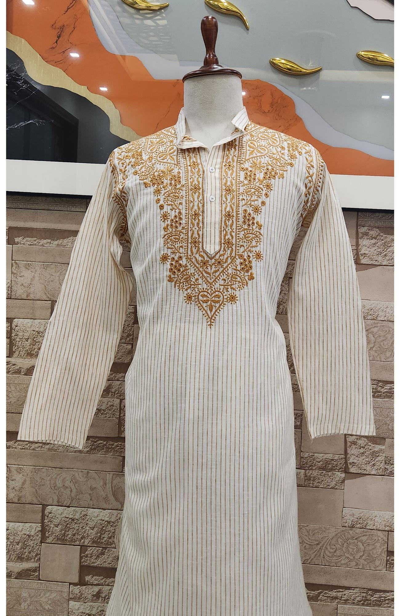 Cream Lining Cotton Chikankari Kurta