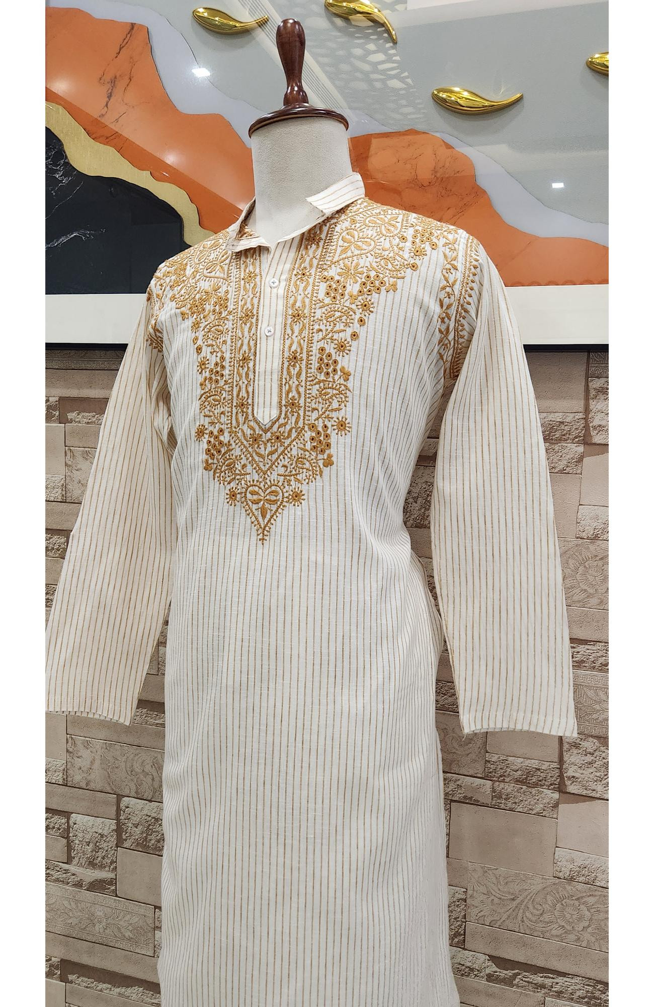 Cream Lining Cotton Chikankari Kurta