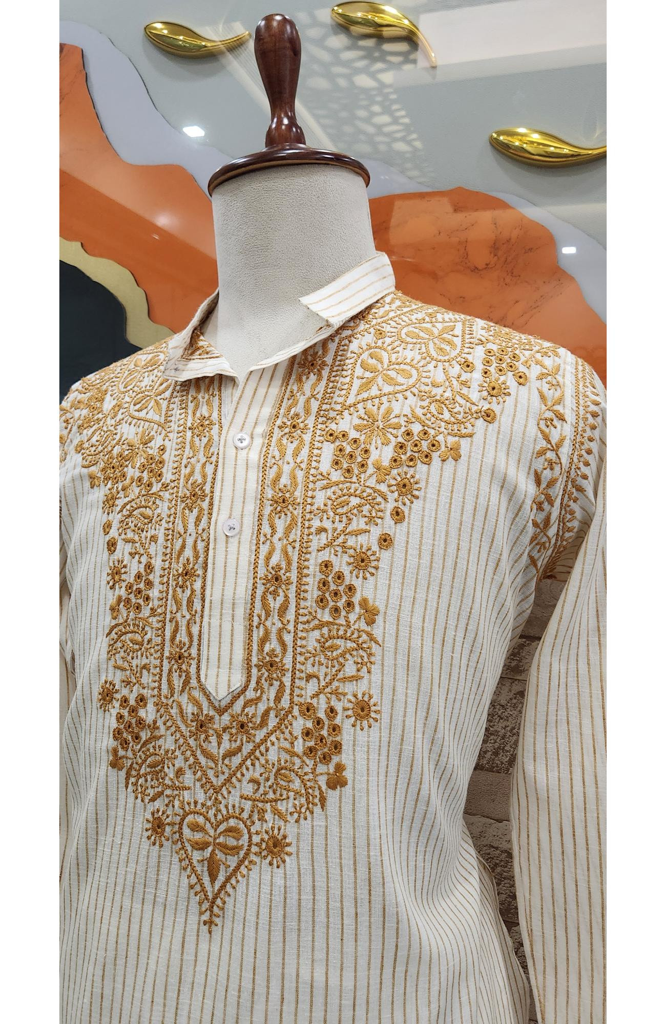 Cream Lining Cotton Chikankari Kurta