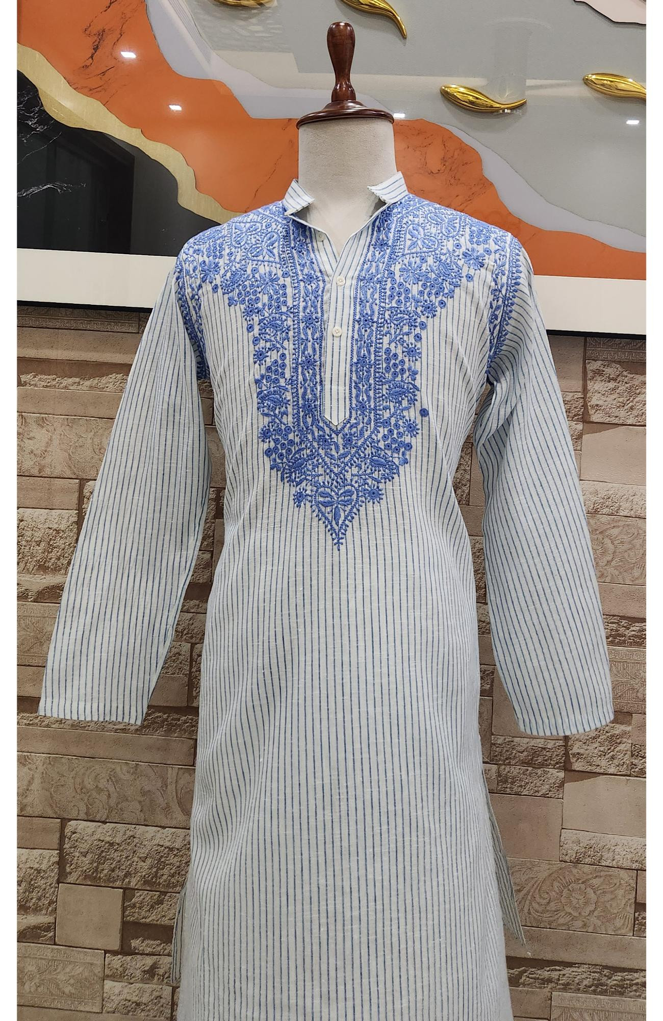 Cream Lining Cotton Chikankari Kurta