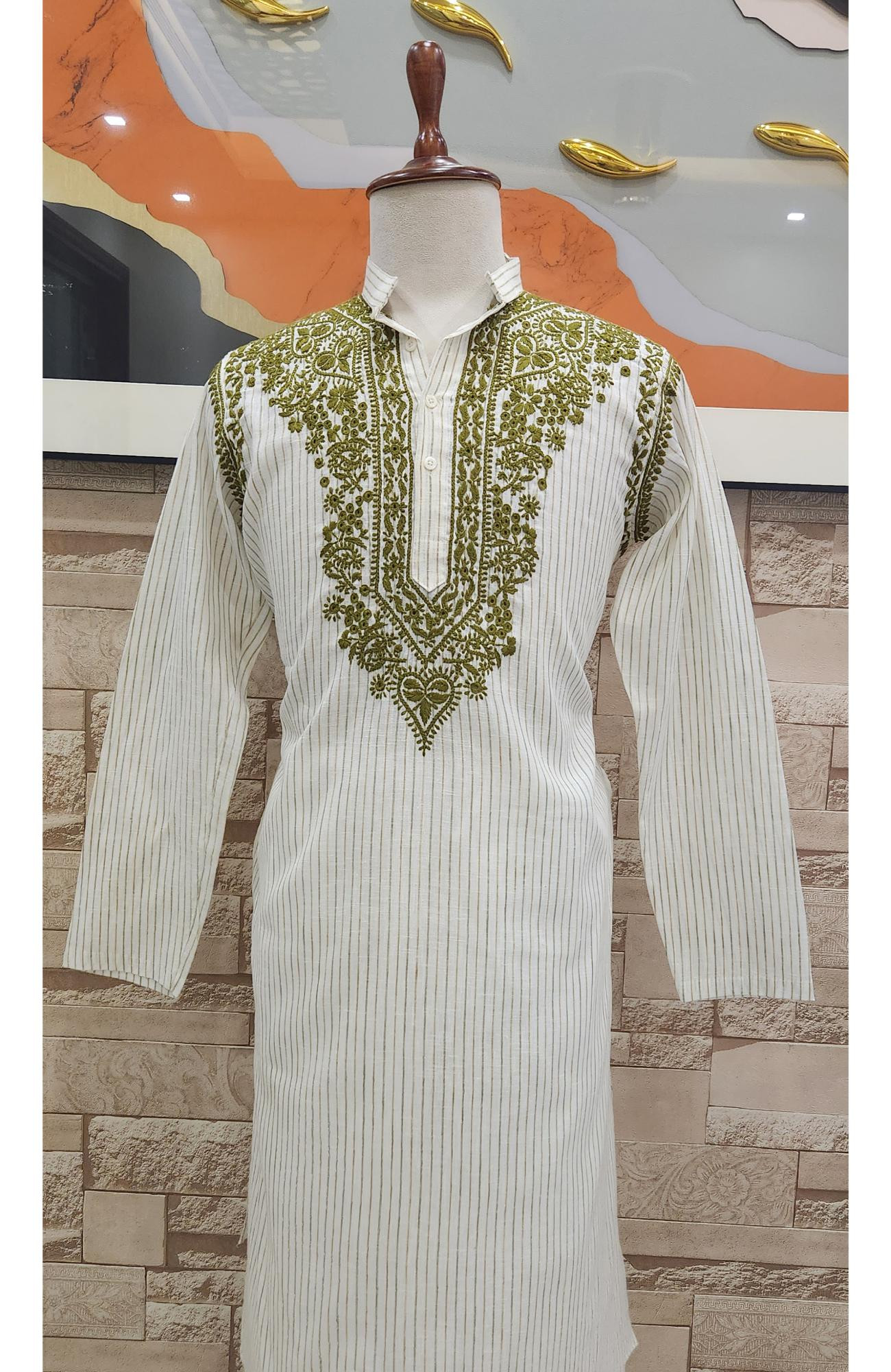 Cream Lining Cotton Chikankari Kurta