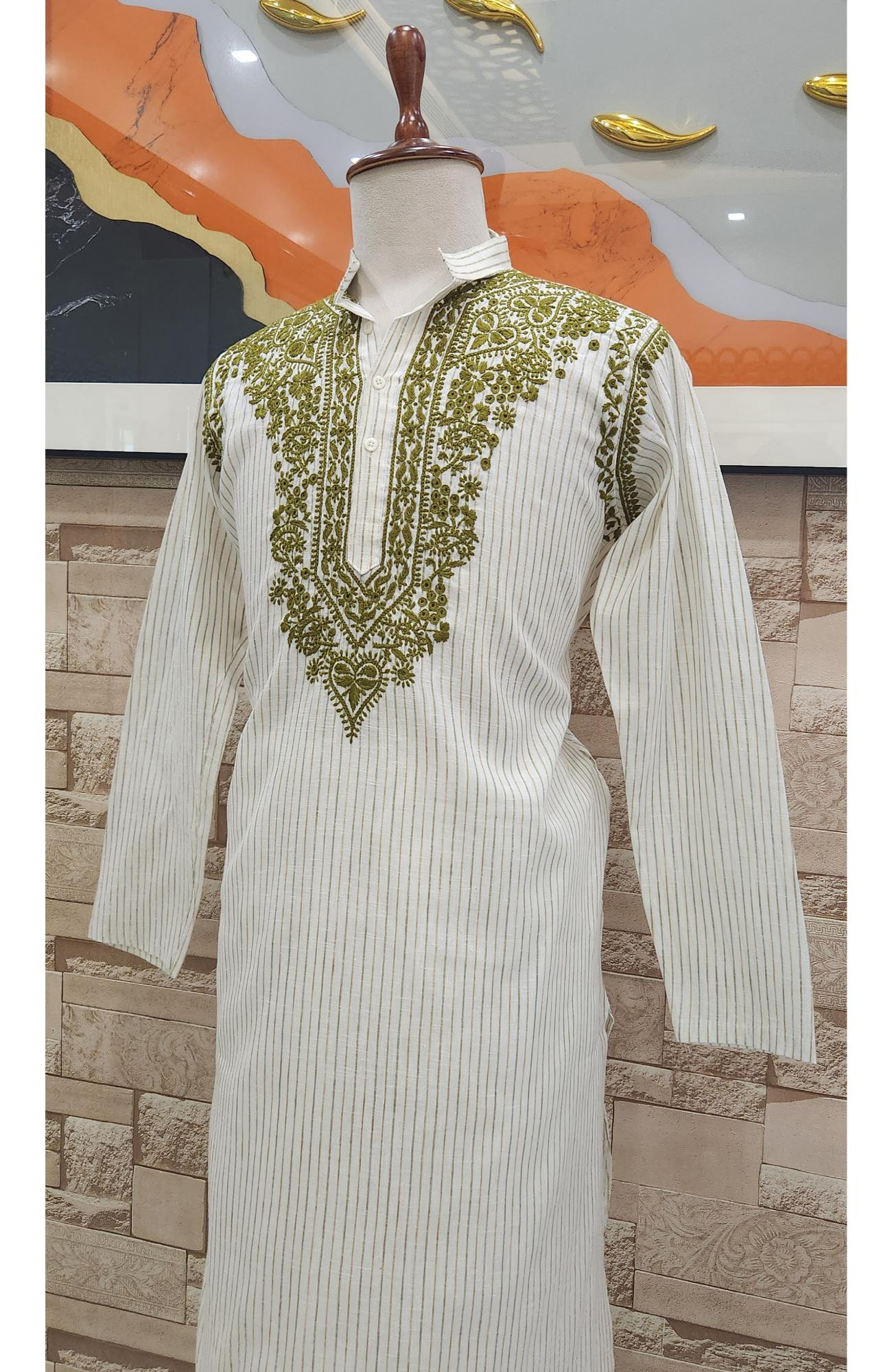 Cream Lining Cotton Chikankari Kurta