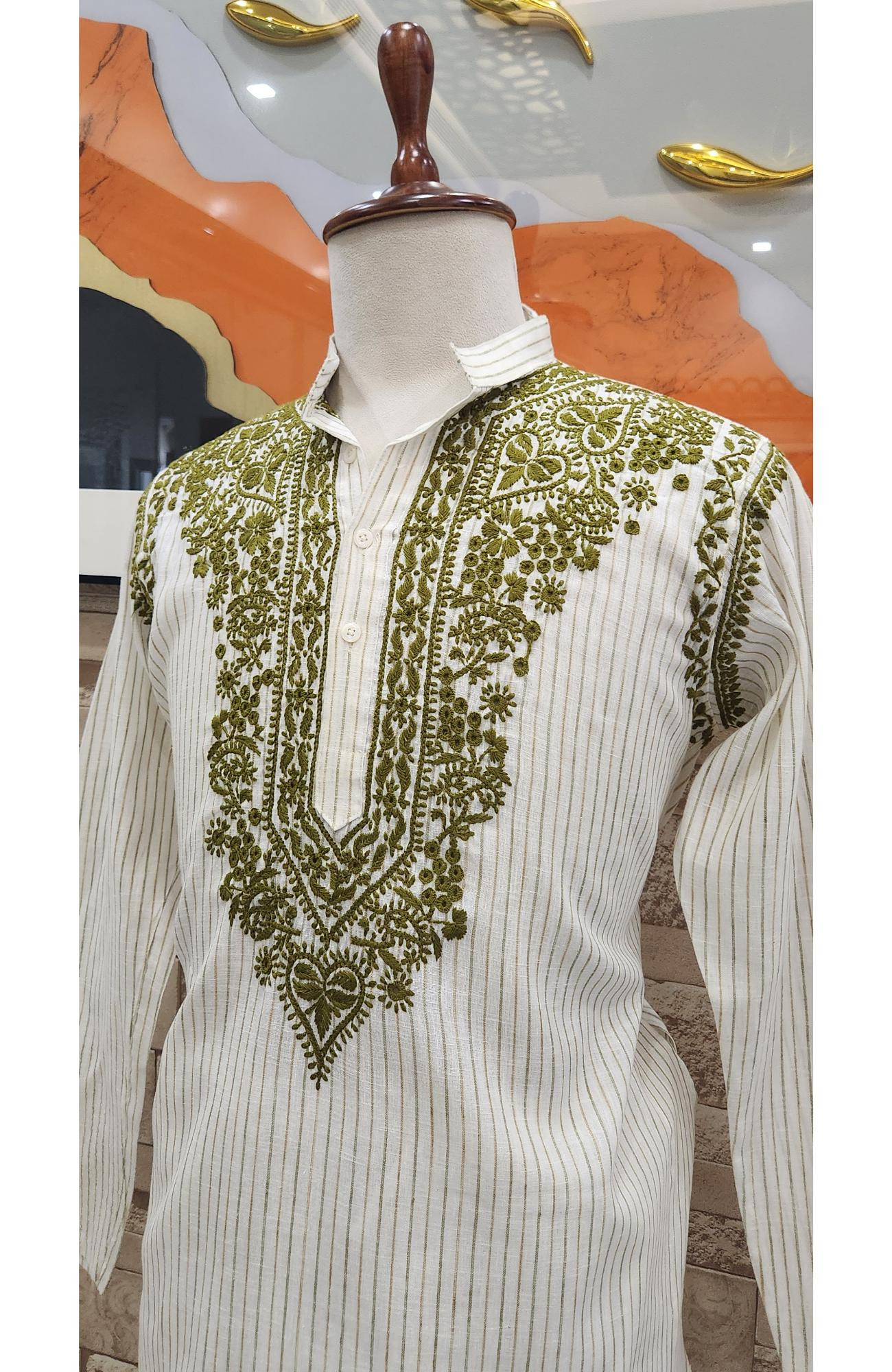 Cream Lining Cotton Chikankari Kurta