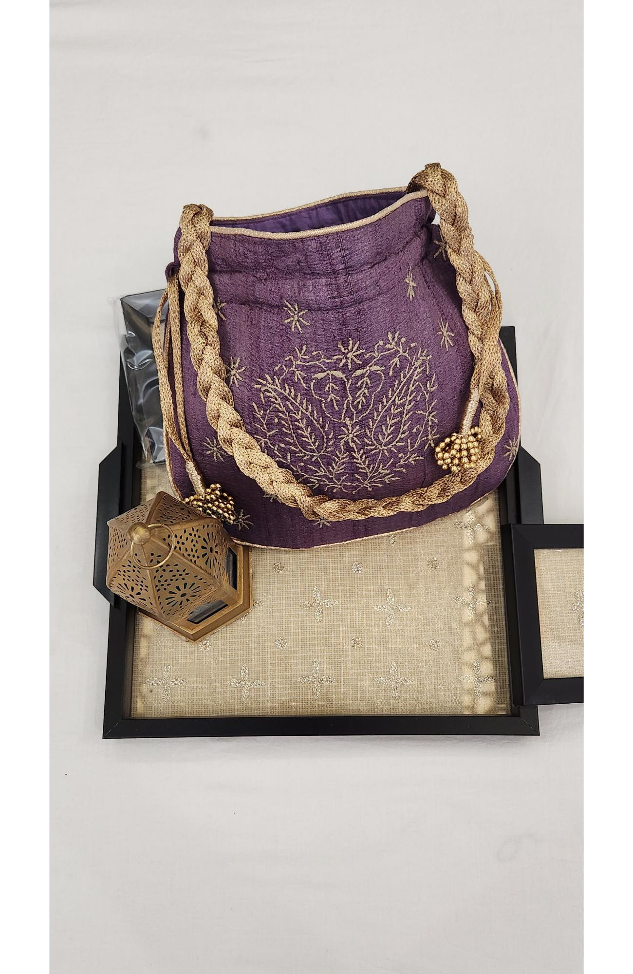 Purple Chikankari Potli Bag in Monga Silk  Rohia By Chhangamal