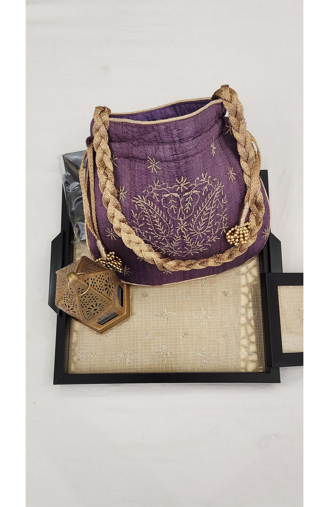Purple Chikankari Potli Bag in Monga Silk  Rohia By Chhangamal
