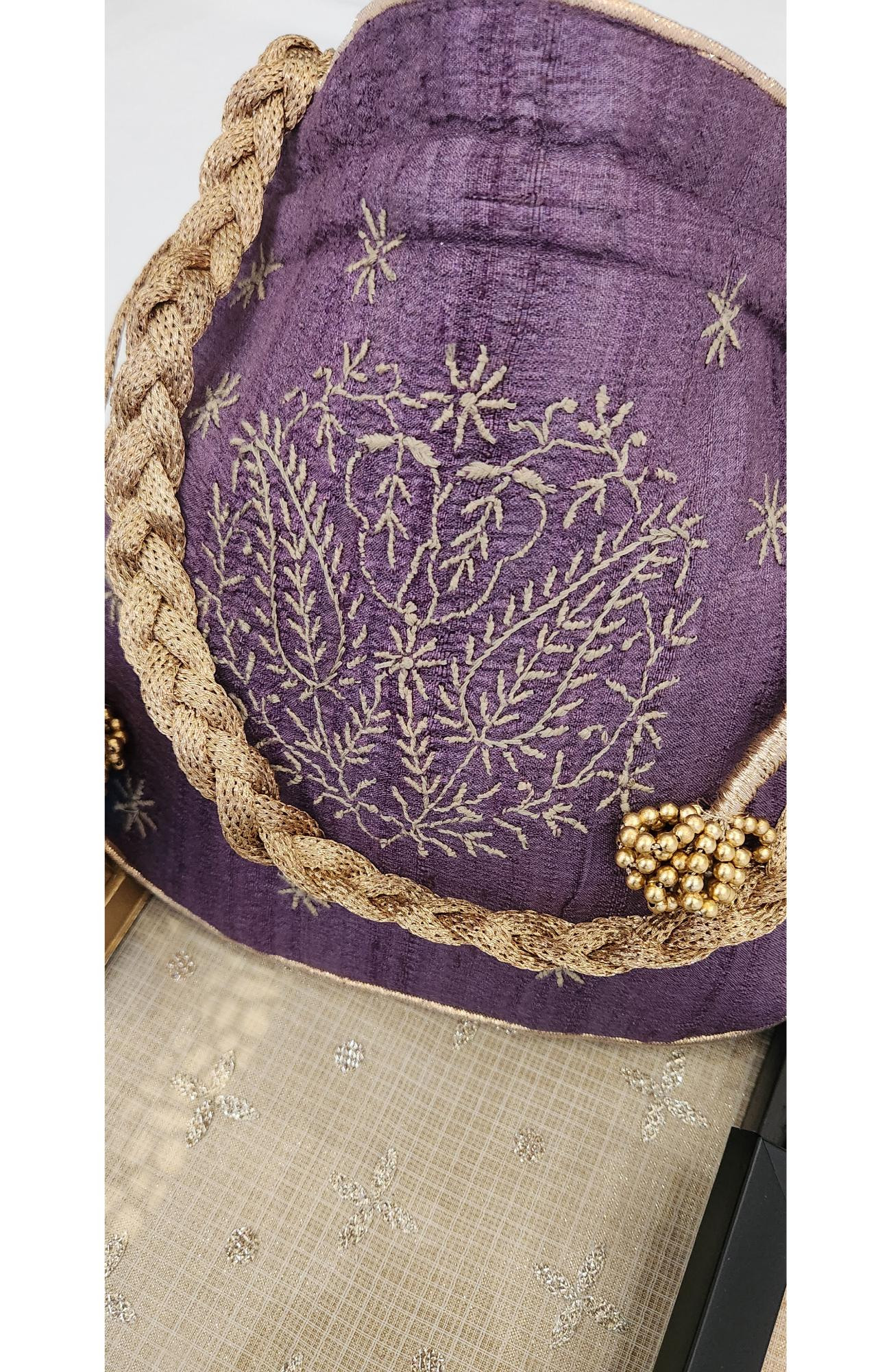 Purple Chikankari Potli Bag in Monga Silk  Rohia By Chhangamal