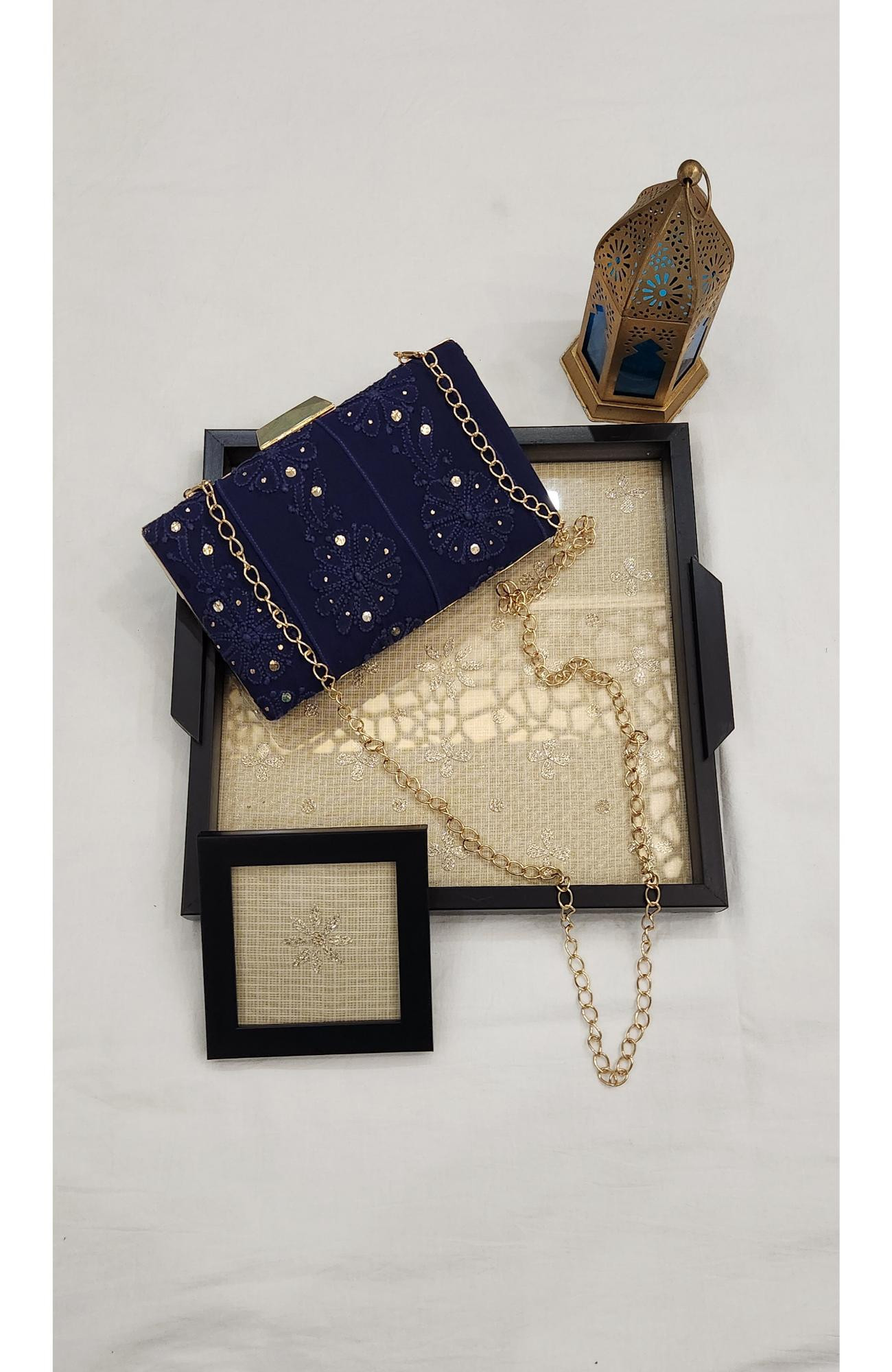 Navy Blue Pure Georgette Chikankari Bag Rohia Chhangamal
