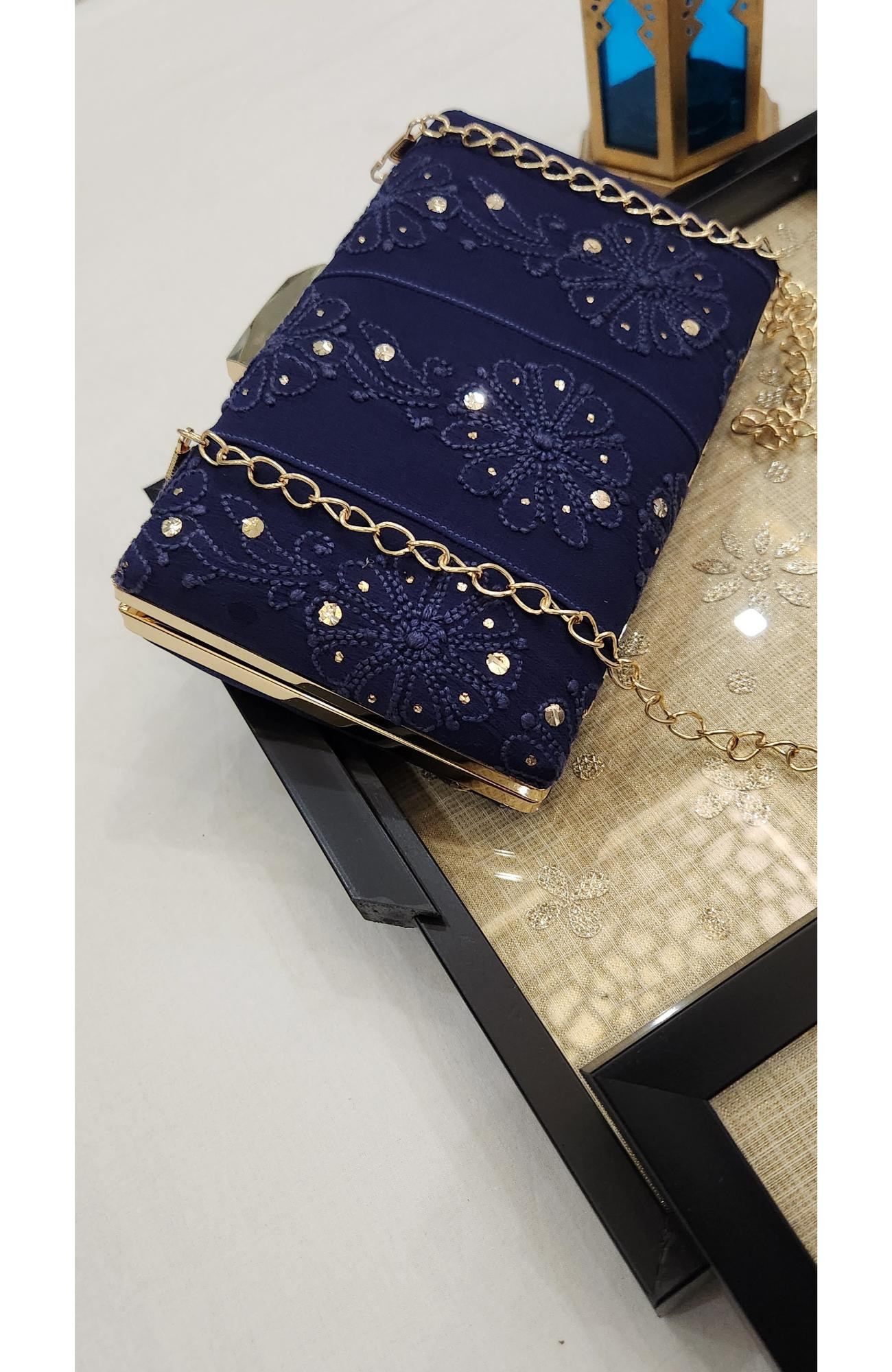 Navy Blue Pure Georgette Chikankari Bag Rohia Chhangamal