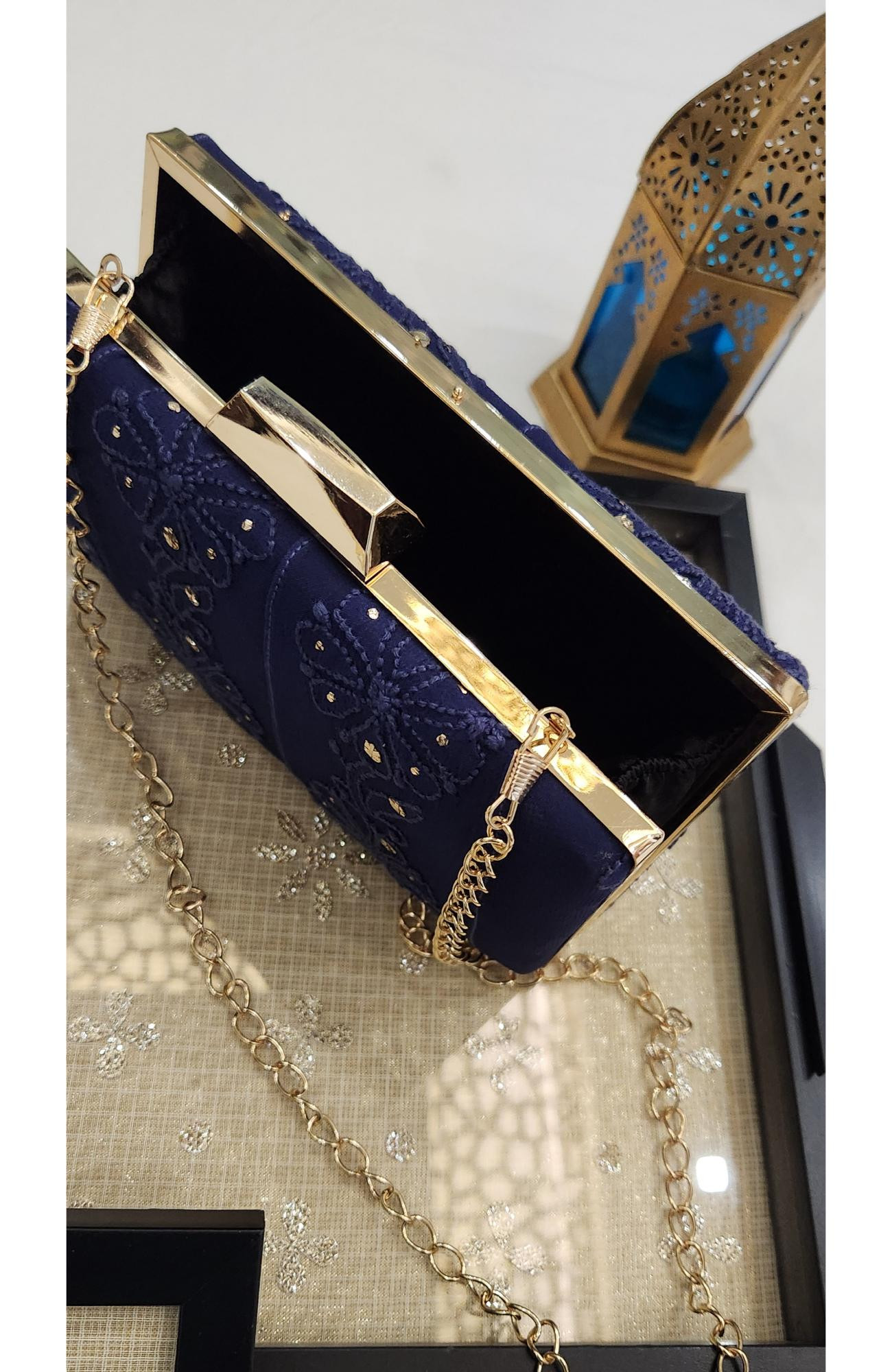 Navy Blue Pure Georgette Chikankari Bag Rohia Chhangamal
