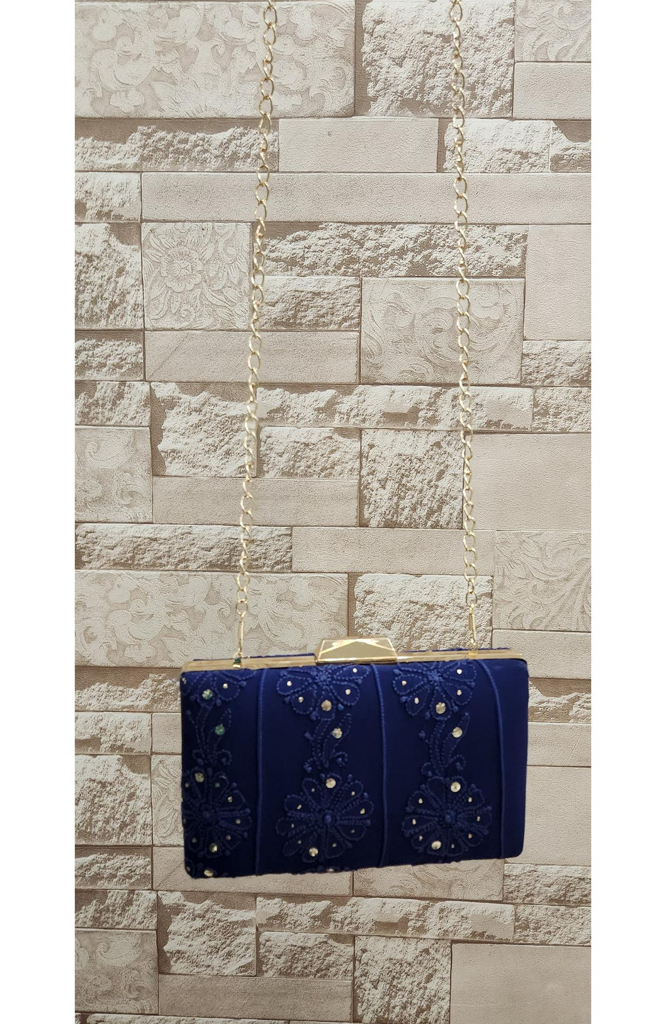 Navy Blue Pure Georgette Chikankari Bag Rohia Chhangamal