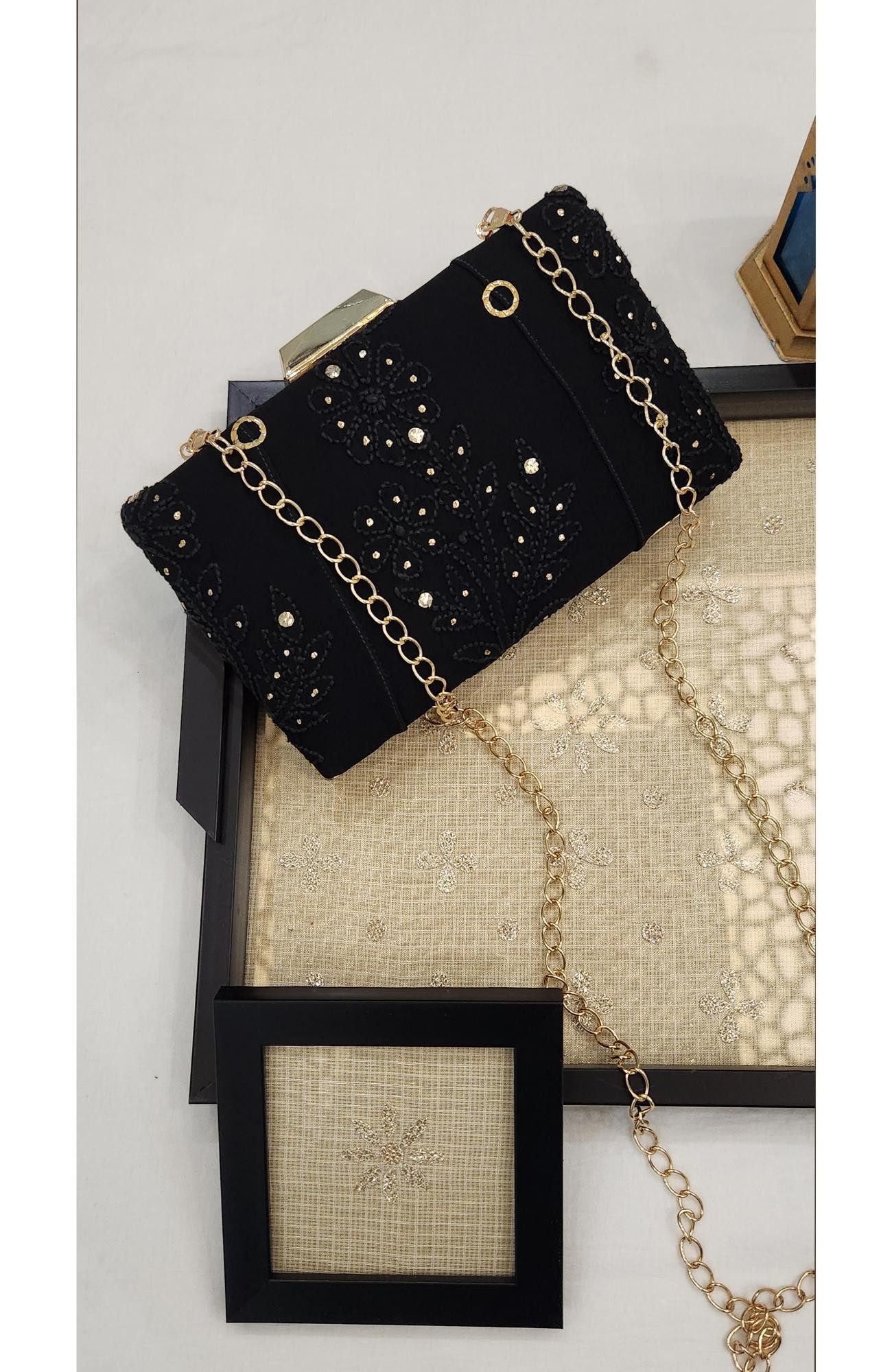 Black Pure Georgette Chikankari Bag Rohia Chhangamal