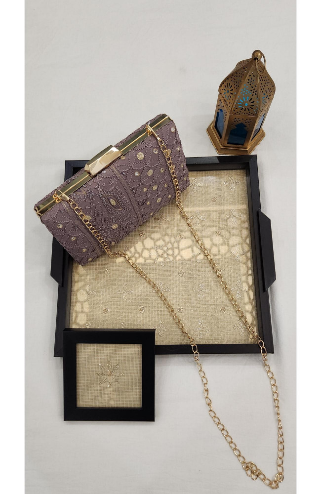 Image of Mauve Pure Georgette Chikankari Bag Rohia Chhangamal