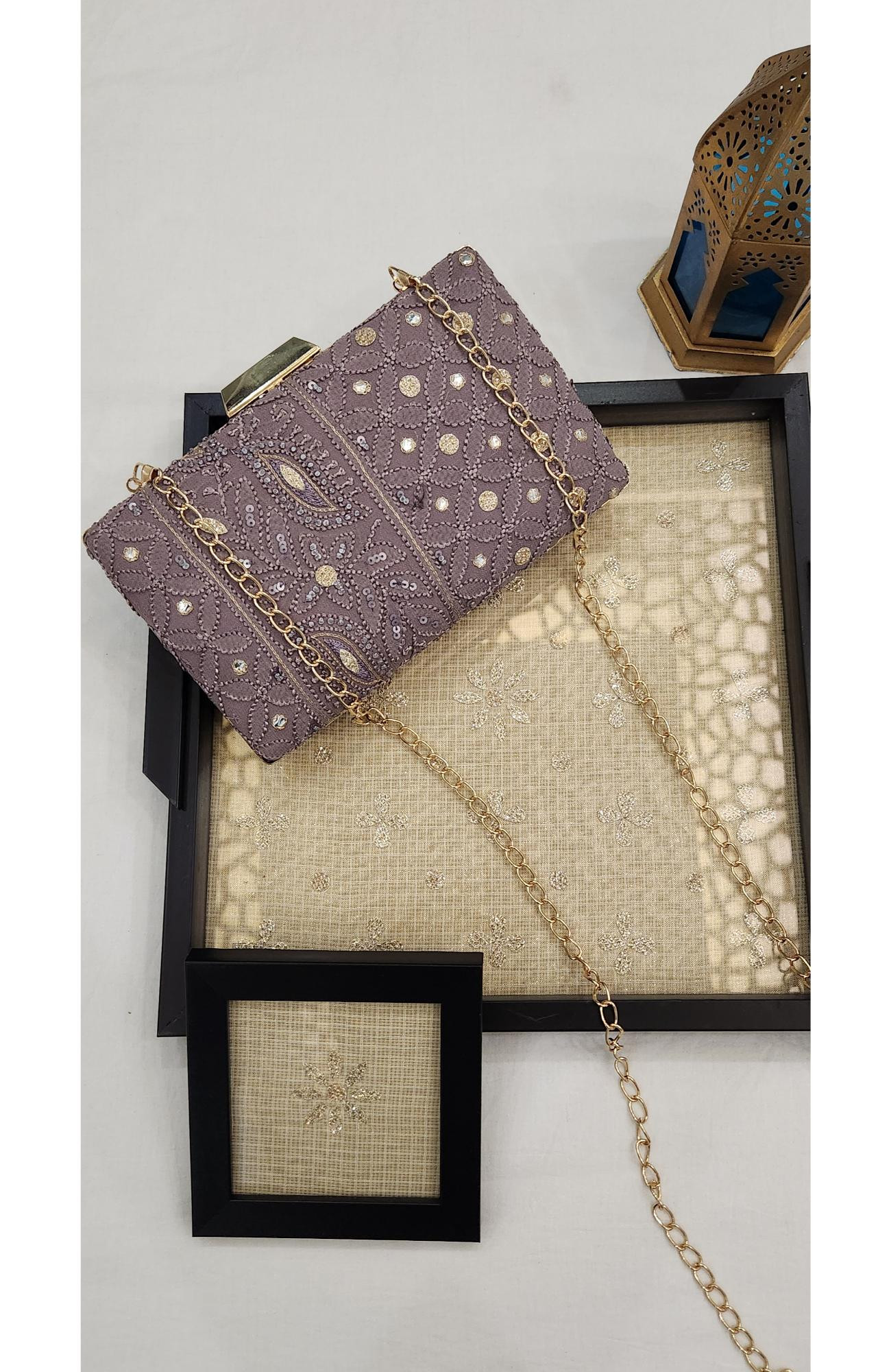 Mauve Pure Georgette Chikankari Bag Rohia Chhangamal