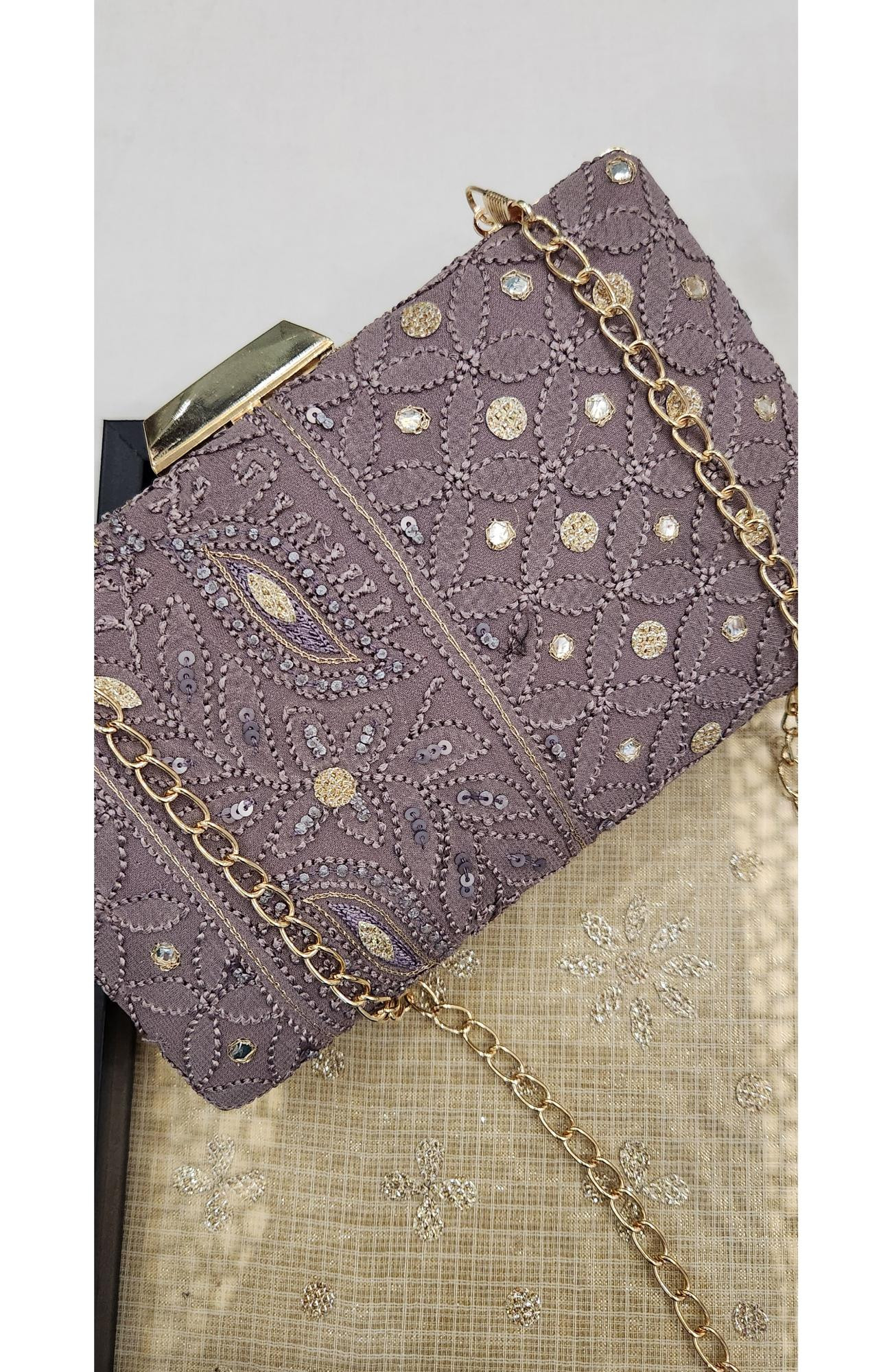 Mauve Pure Georgette Chikankari Bag Rohia Chhangamal