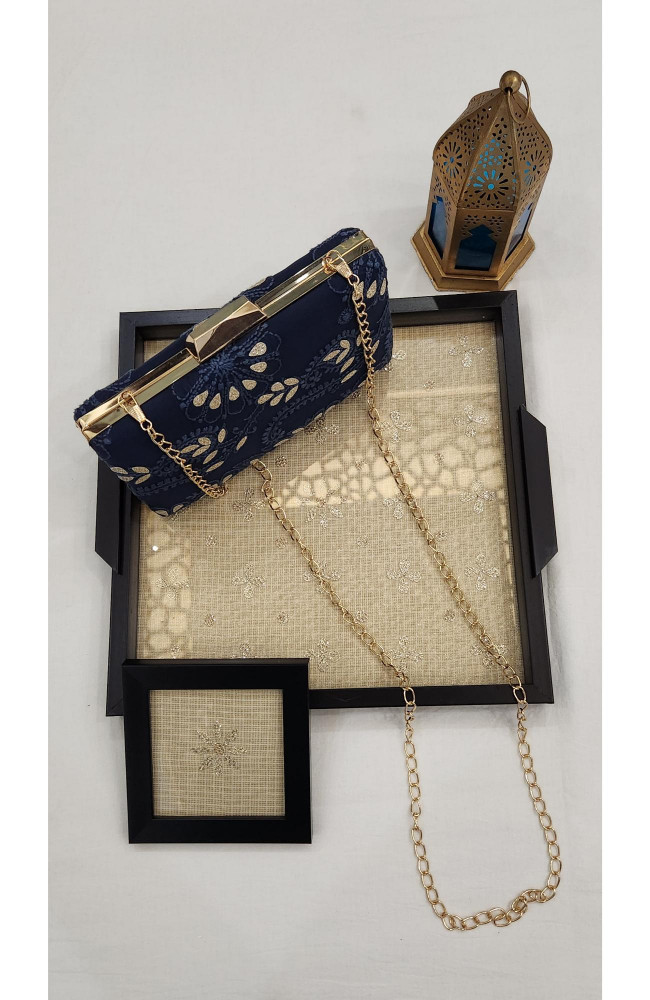 Image of Blue Pure Georgette Chikankari Bag