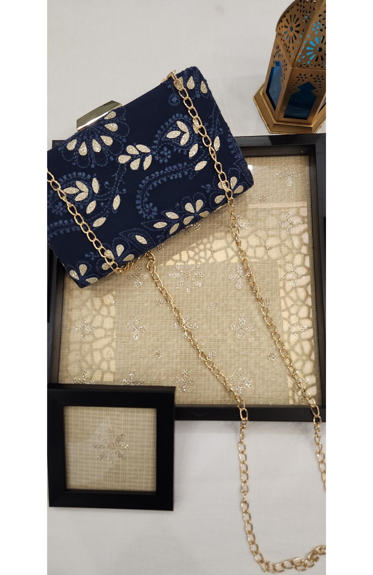 Blue Pure Georgette Chikankari Bag