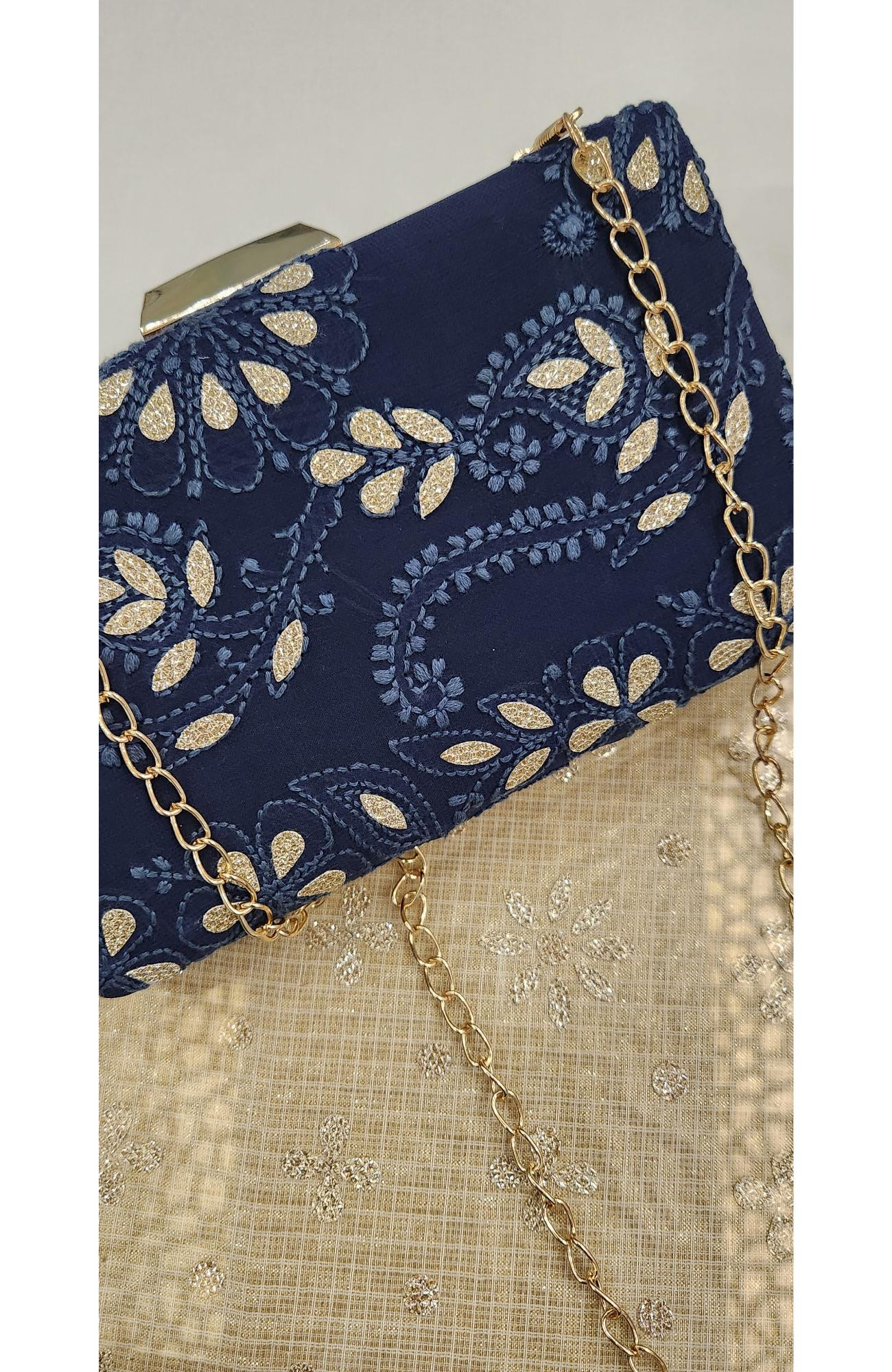 Blue Pure Georgette Chikankari Bag